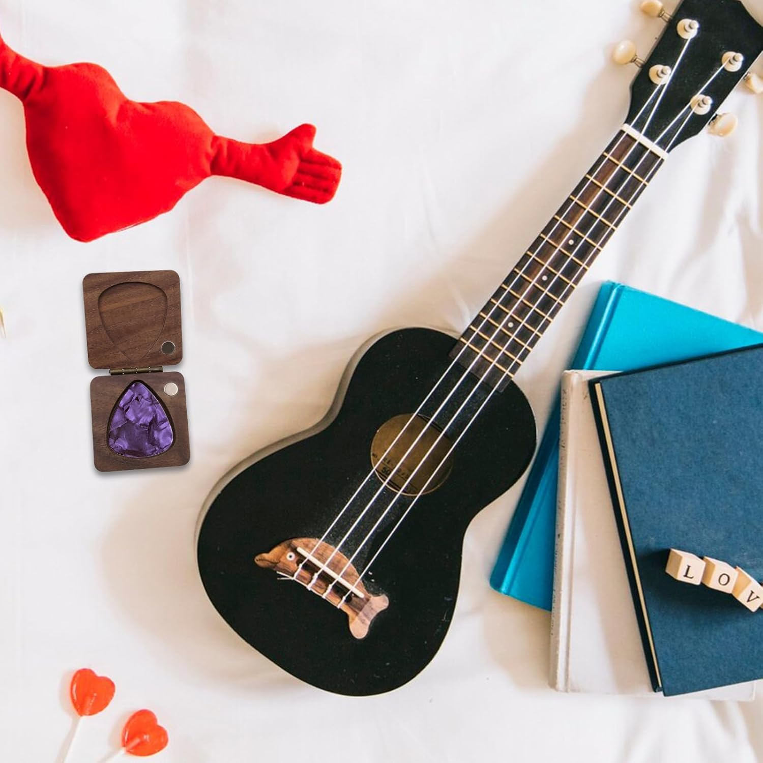 Geesatis Guitar Pick Box Storage Wooden Guitar Picks Case Holder Organizer for Guitarist Musician Gift, 1 Pcs image number 2