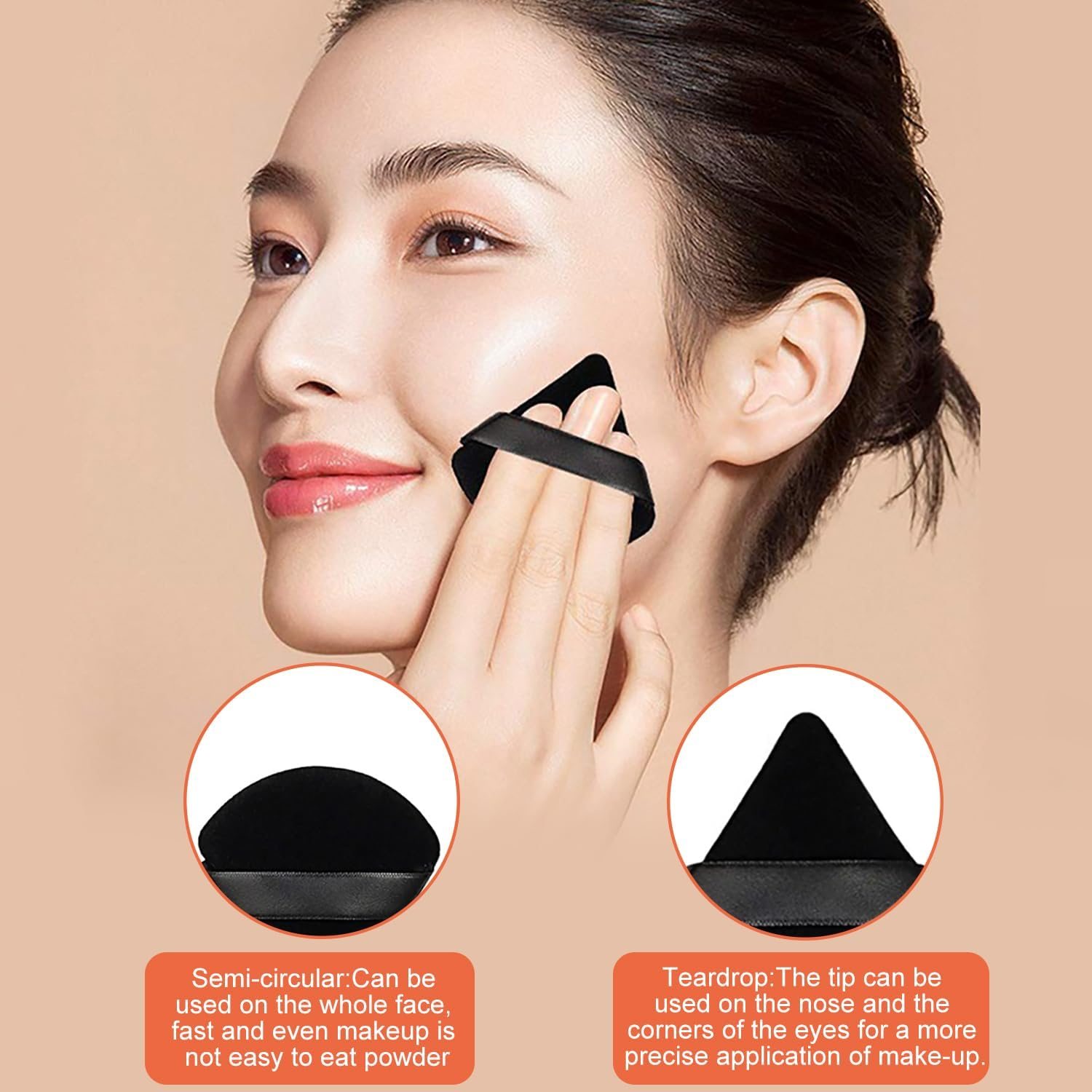 8 Pieces Triangle Makeup Powder Puff, Face Sponge Powder Puff, Washable Reusable Sponge, Wet Dry Makeup Tool for Loose Powder or Foundation Blush (4Black + 4Grey) - Black+Grey image number 5