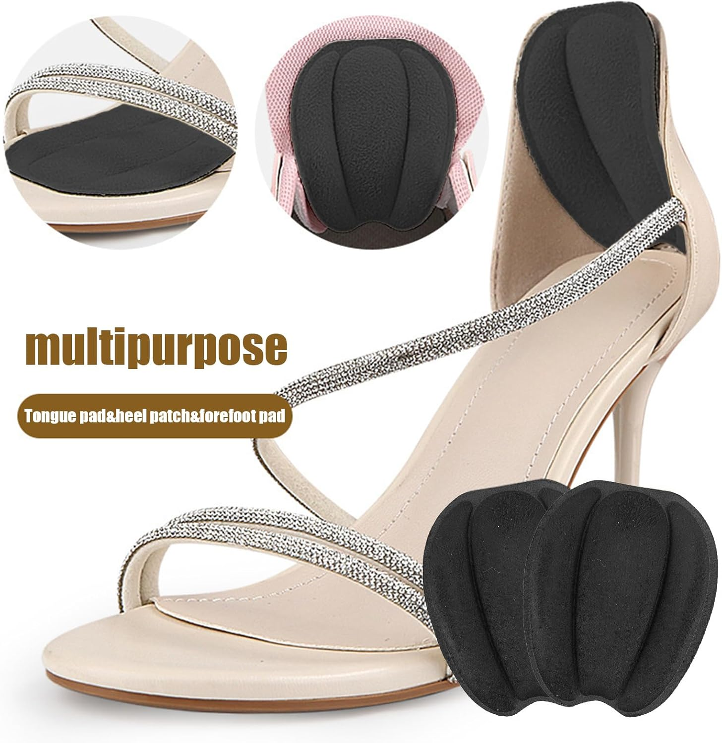 5 Pairs Shoe Tongue Pads,Memory Foam Shoe Padding,Self-Adhesive Inserts for Blister Prevention, Comfort Insoles for Shoes Sneakers, Casual Shoes and High Heels(Black) - Black image number 4