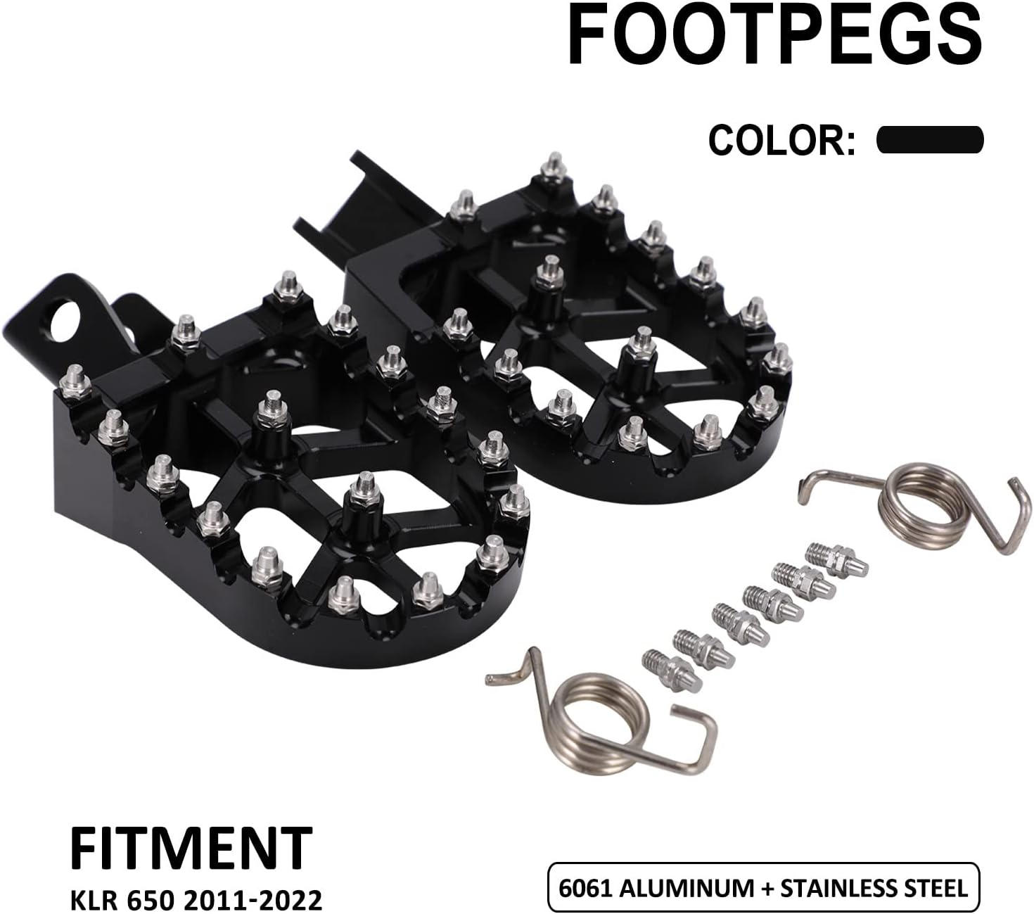 JFG RACING Motorcycle Footpegs Foot Pegs Pedals Rests CNC for KLR 650 KLR650 1987-2018 2021-2024 Black