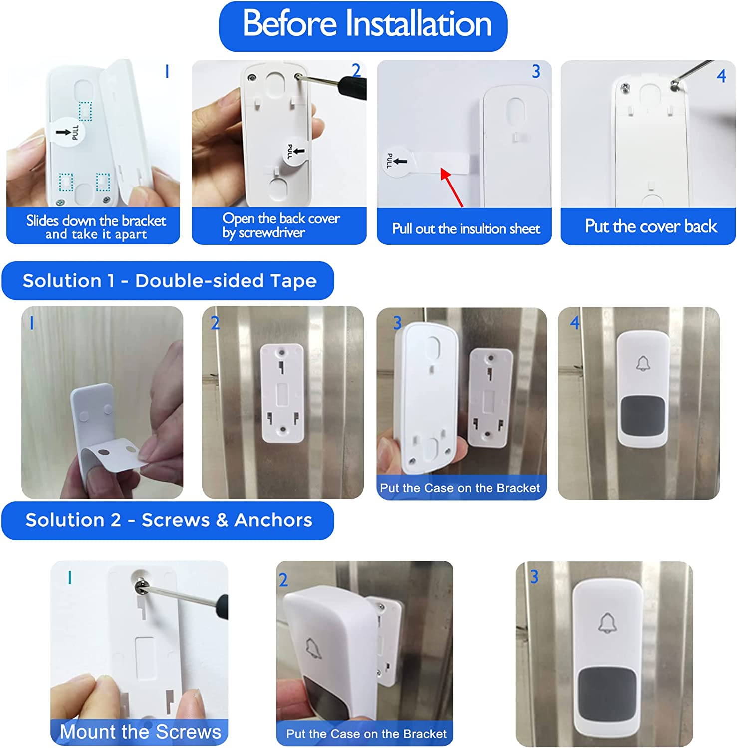 Wireless Doorbell, Remote Door Bell Ringer Wireless Long Range 400M with Fabric Finish, Coolqiya Portable Wireless Door Bells with 1Pc Waterproof Ringer Button and 1Pc Plug-In Doorbell Chime image number 1