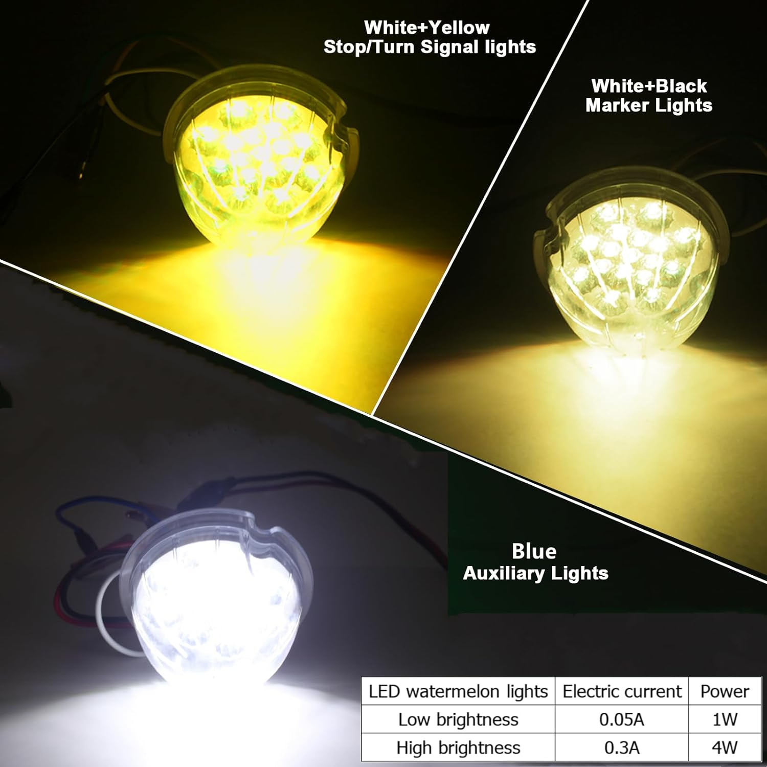 2PCS Dual Revolution Amber Turn Signal and Marker to White Auxiliary 17 LED Watermelon Lights, Clear Lens & Stainless Steel Bezel Marker Lights for Freightliner Kenworth Peterbilt Trailer Heavy Trucks image number 4
