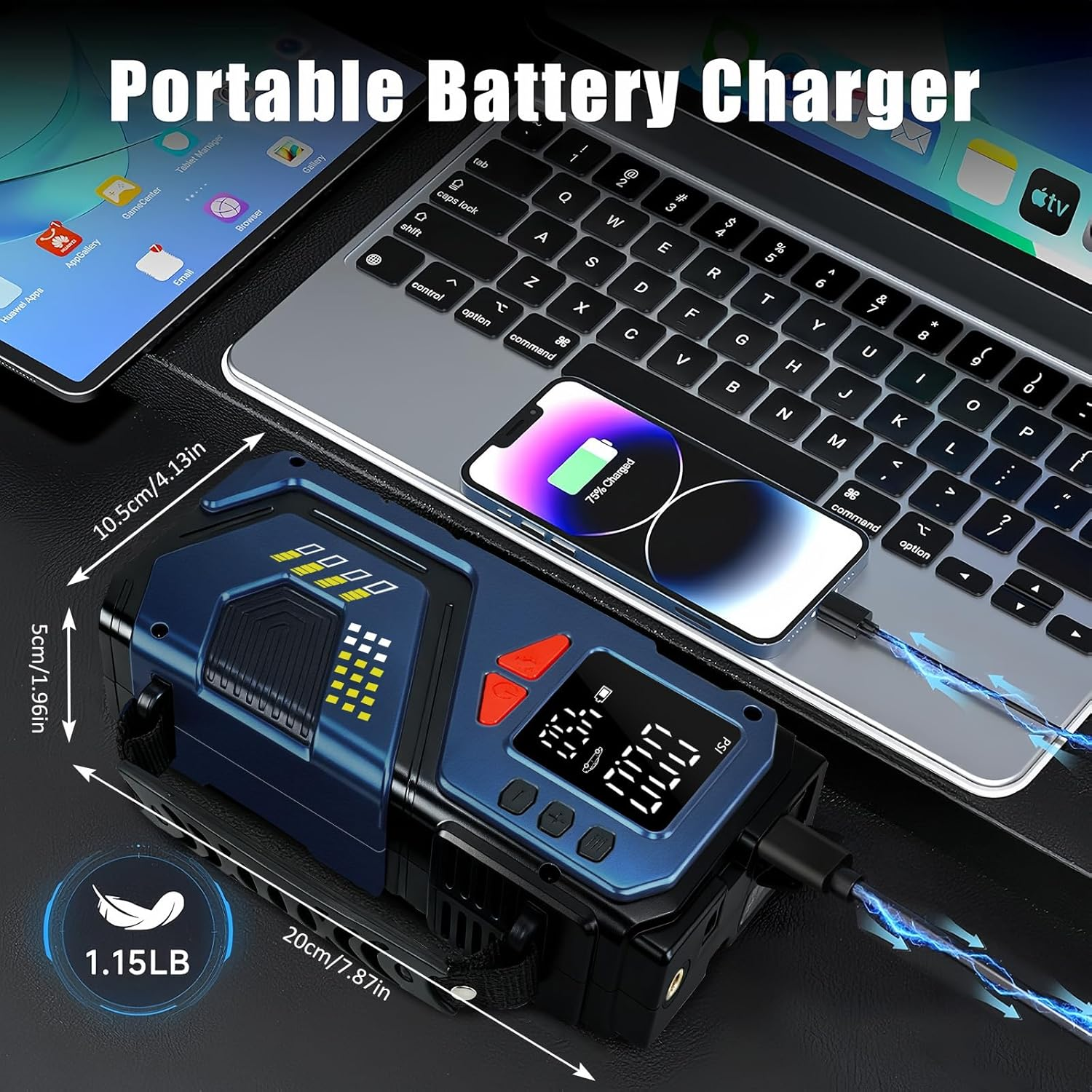 Car Tyre Inflator Air Compressor, Portable Air Pump with Digital Pressure Gauge & LED Light, 150PSI Electric Tyre Pump with Auto Shutoff for Car, Motorcycle, Bike, Ball