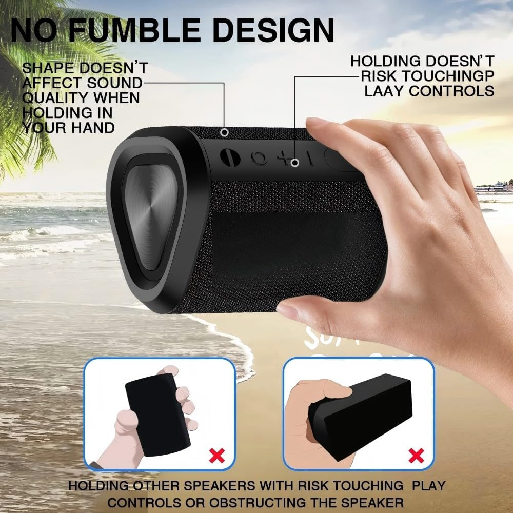 POSKOU Portable Bluetooth Speakers Enhanced Bass IPX5 Waterproof Outdoor Speaker with Hang Rope - Black image number 4