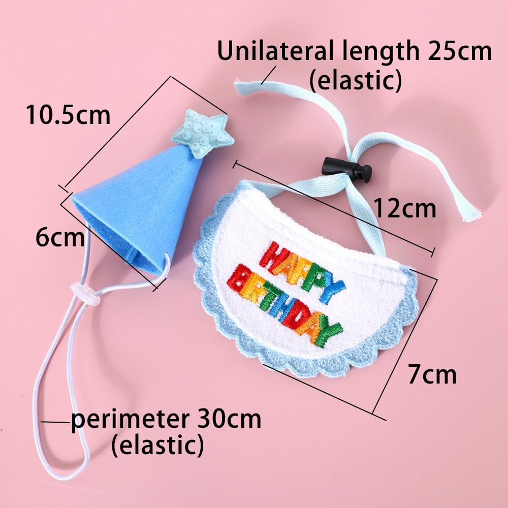 Pet Cat Dog Happy Birthday Scarfs and Party Hat Mini Doggy Cat Birthday Party Decoration Pet Birthday Outfit Pet Costumes Headwear Accessories (Blue, One Size) image number 1