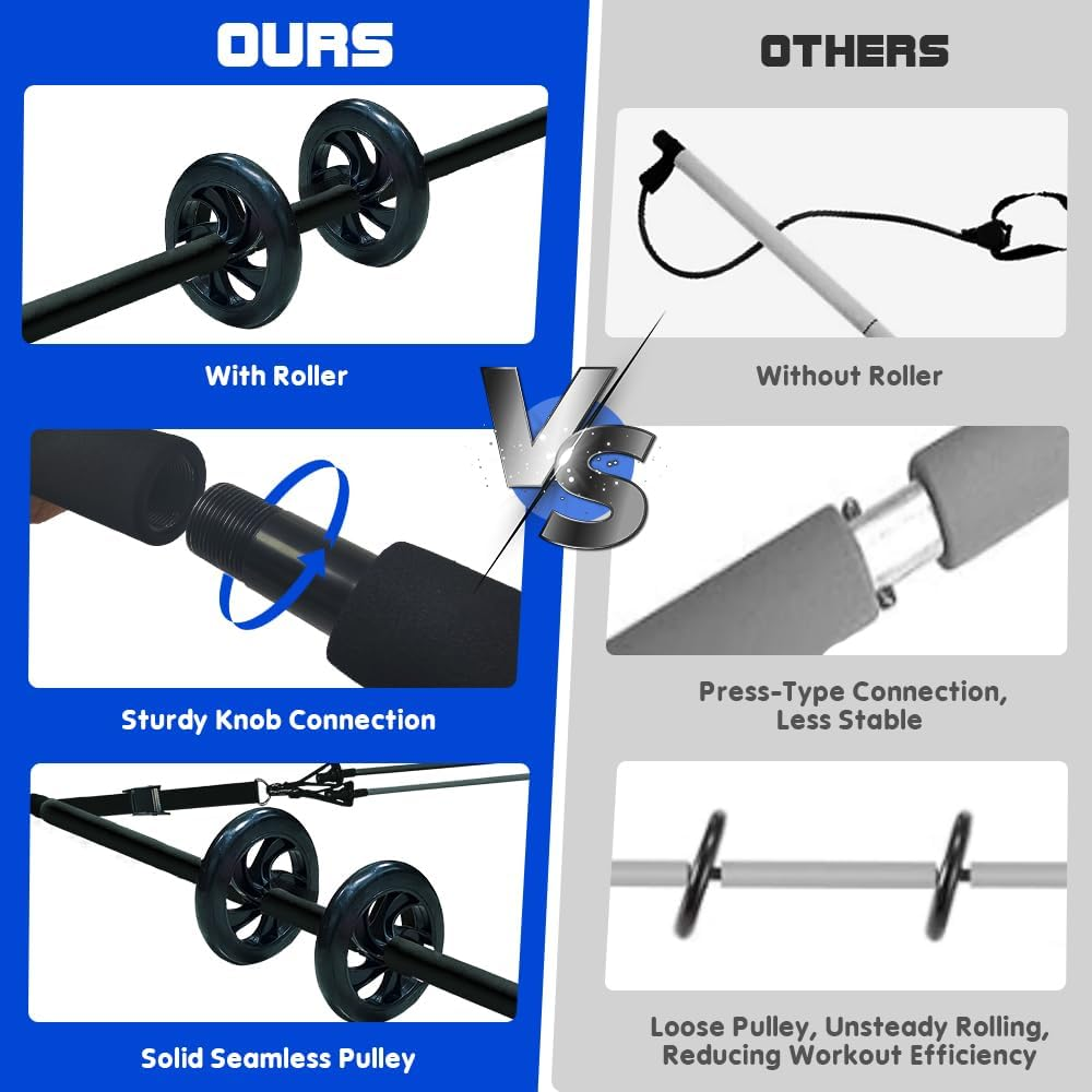 Pilates Bar Kit with 180LBS Resistance Bands(20,30,40 LB),21PCS Pilates Equipment Exercise Bar with Ab Roller, Portable Home Gym Fitness Pilates Bar for Women & Men - Black image number 4