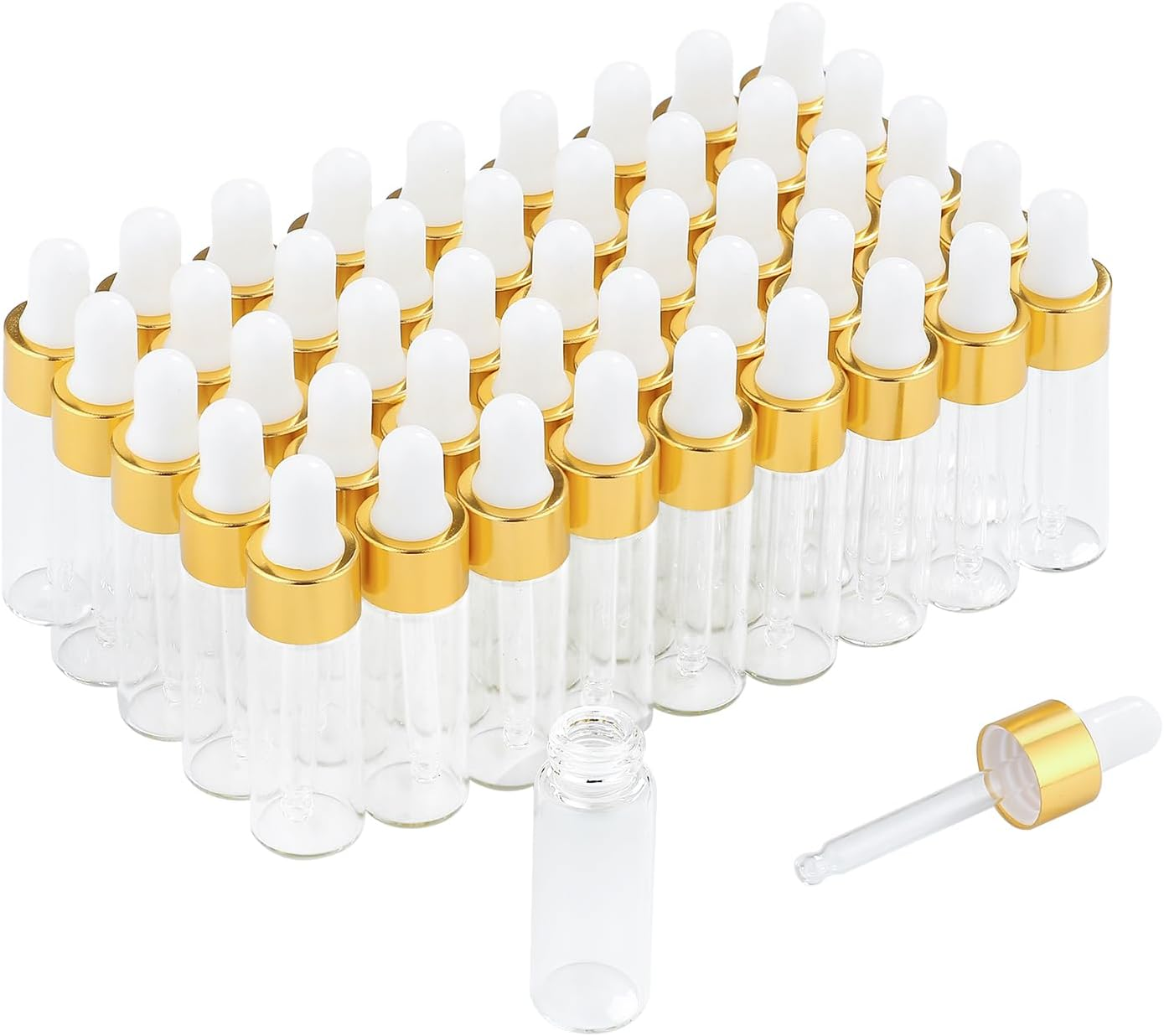 Pipette Bottle 3 Ml, Pack of 50 Mini Pipette Bottles, Drip Pipettes Glass for Essential Oils, Body Oils, Liquids, Includes Pipette and Funnel