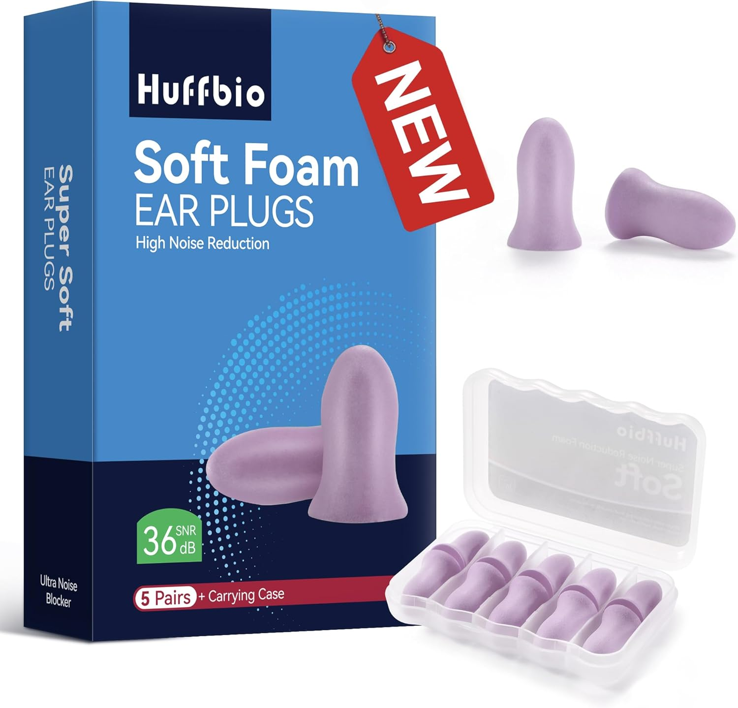 Soft Foam Ear Plugs, 5 Pairs - 36Db SNR Best Ear Plugs for Sleep, Revolutionary Noise Cancelling Design, Super Soft & Reusable, for Deep Sleeping, Block Out Snoring, Travel,Concert,Study,Work image number 2