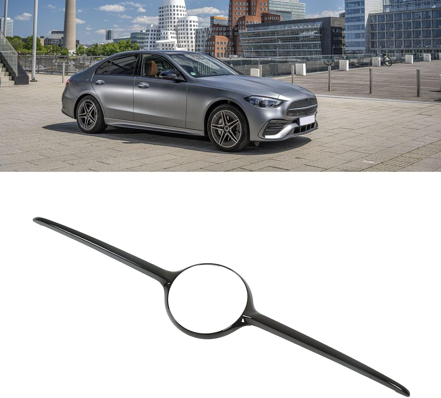 Front Bumper Grill Panel Trim Piano Black Replacement for C ‑ Class W206 2022 and Up image number 3