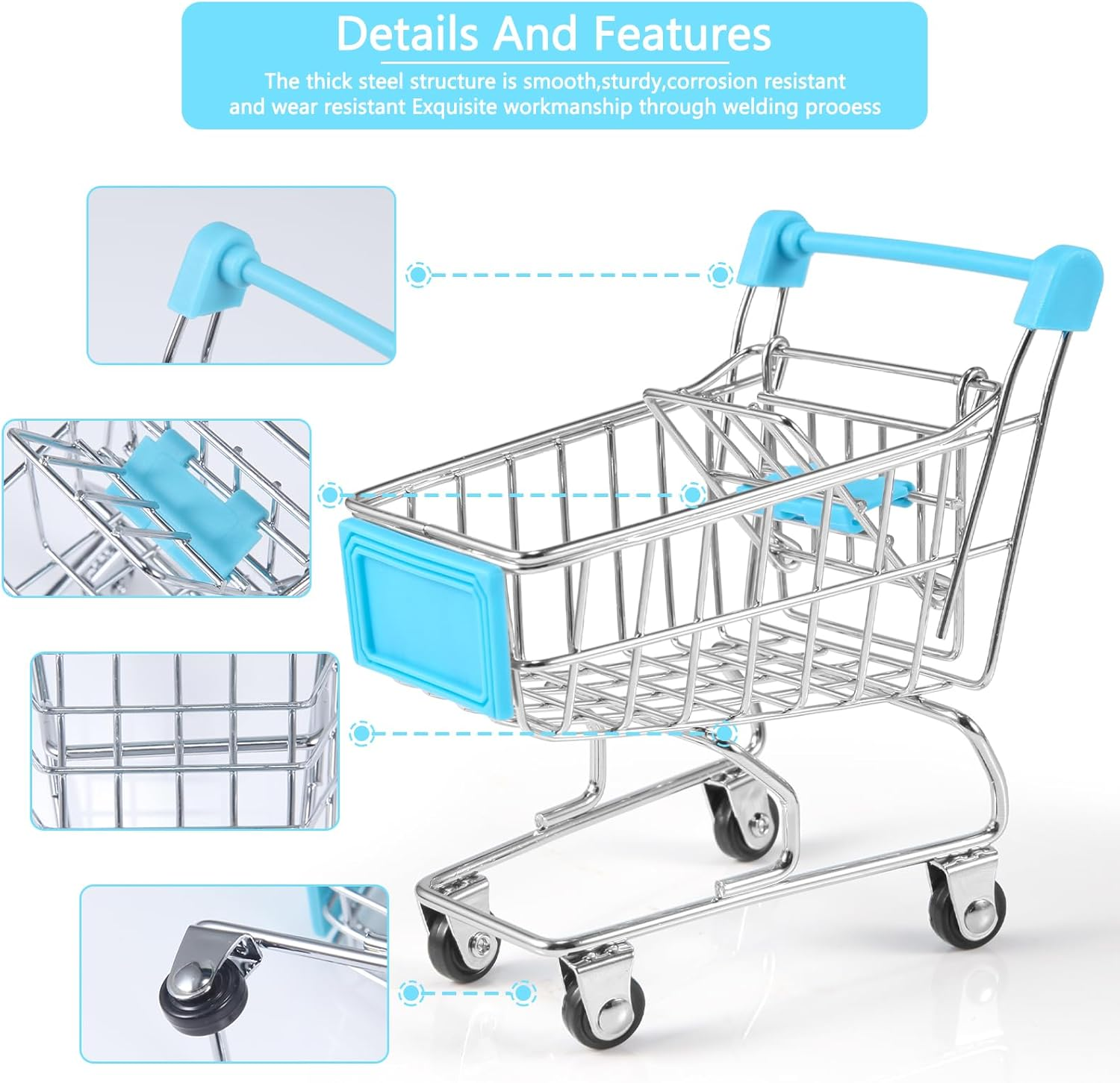 HSJH 134Pcs Mini Shopping Cart Basket Miniature Food Drink Bottle Supermarket Metal Handcart Toys Doll House Store Cosplay Game Dollhouse Grocery Fruit Cake Bread Party Trolley Model Dollar Bills image number 1