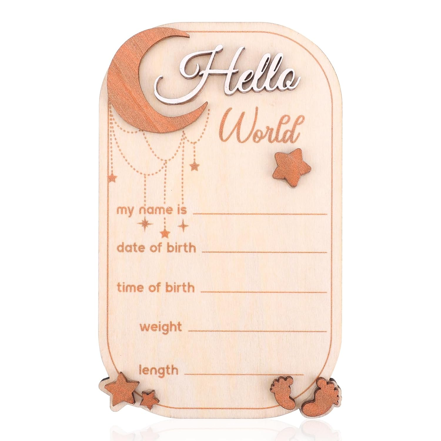 Baby Announcement Sign, Moon Star Birth Announcement Board Wooden Hello World Newborn Sign Decor Welcome Baby Sign Plaques for Photo Props Baby Shower Nursery Hospital