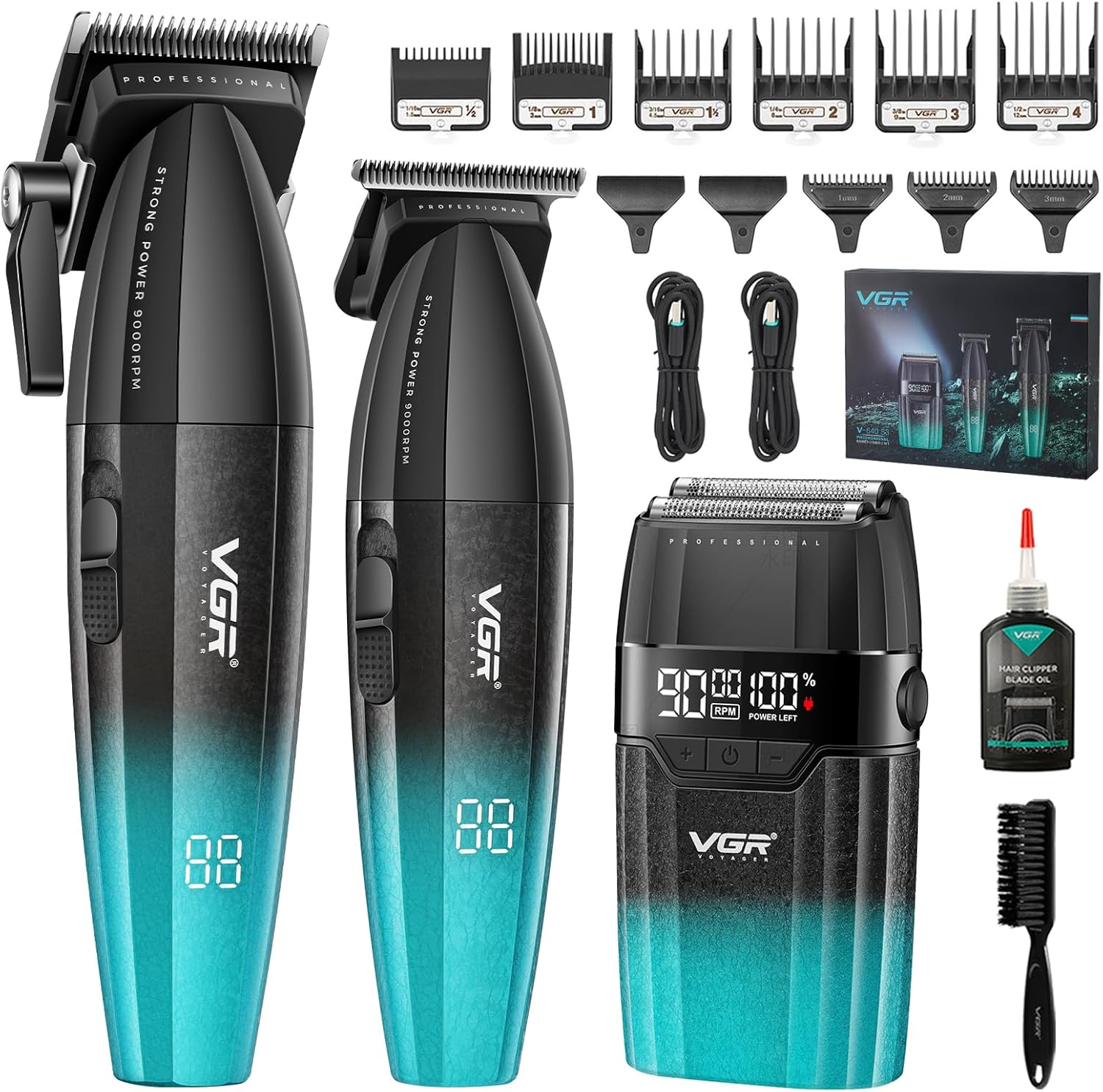 VGR 640S3 Professional 3 in 1 Hair Cutting Kit, 9000RPM Hair Clippers for Men Professional Hair Trimmer & Foil Shavers Set, Cordless Mens Barber Combo for Home, for Him(Black)