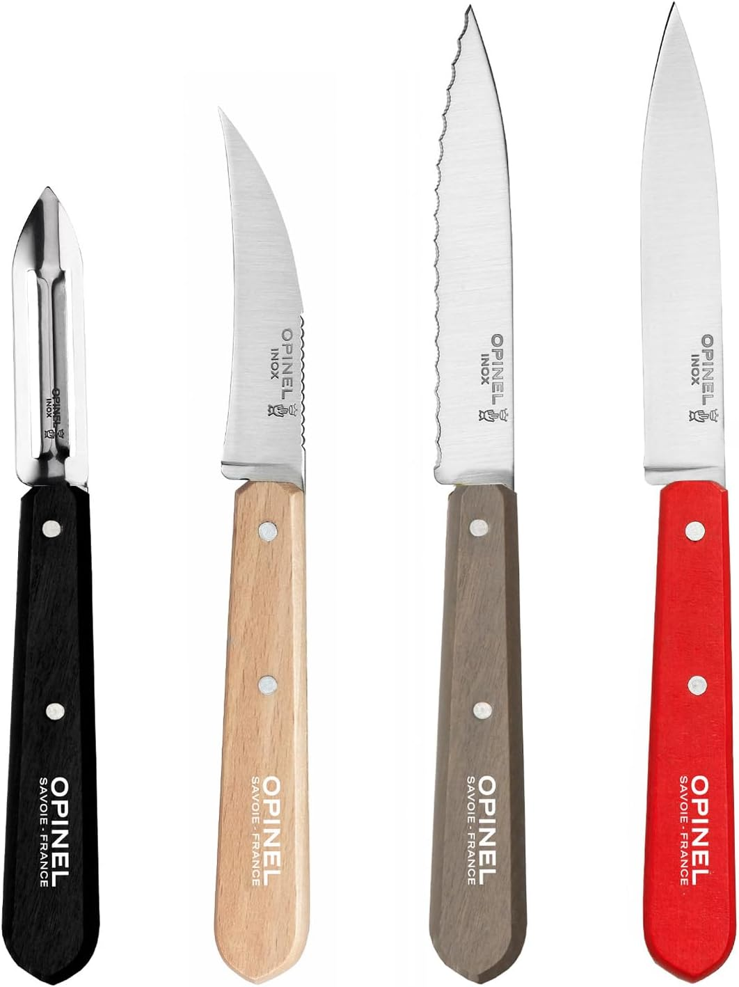 Opinel 112 "Les Essentiels Natural Varnished Beechwood Handle Kitchen Knives