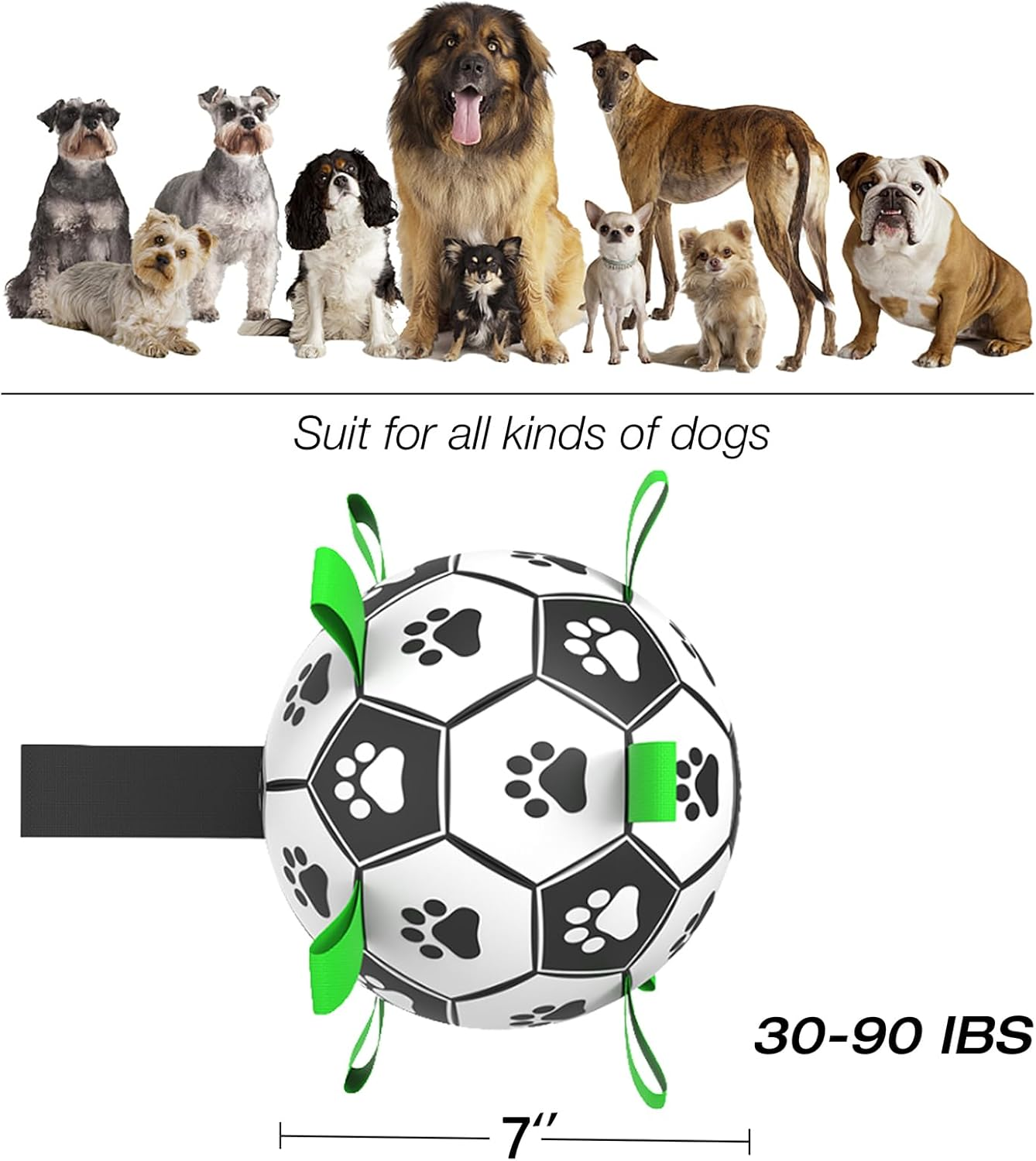 Dog Balls Toys Interactive Soccer Toy: Dog Toys with Grab Straps Tabs for Jolly with Silicone Base, Fun Dog Water Toy for Tug for Small & Medium Dogs 7'' Ball image number 5