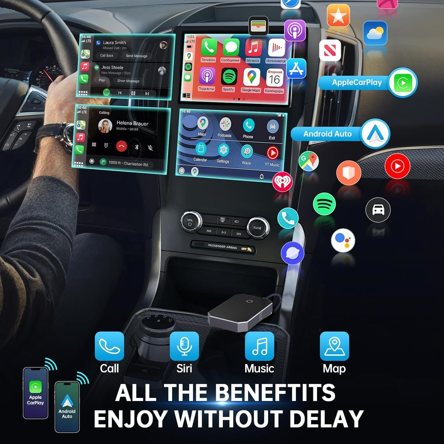 2-In-1 Wireless Carplay & Android Auto Adapter, Faster Converts Factory Wired to Wireless Car Dongle for Wirless Control Plug&Play Fit for Cars from 2015 & for Apple Ios 10+ & Android image number 6