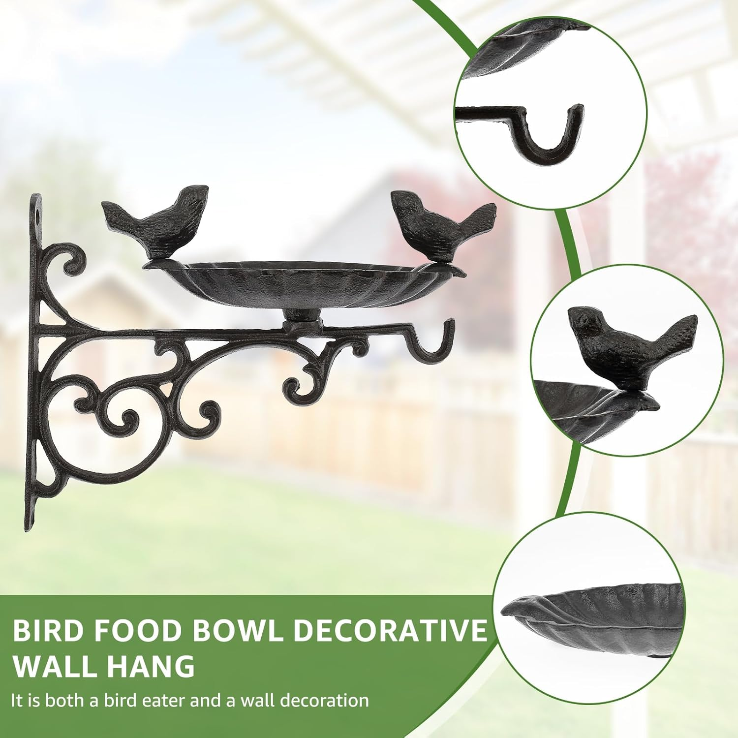 Cast Iron Bird Feeder, Gardens Decor Bird Food Container, Solid Wall Mounted Bird Bath Elegant Fence Tree Mount Bird Feeder for Wild Birds image number 5