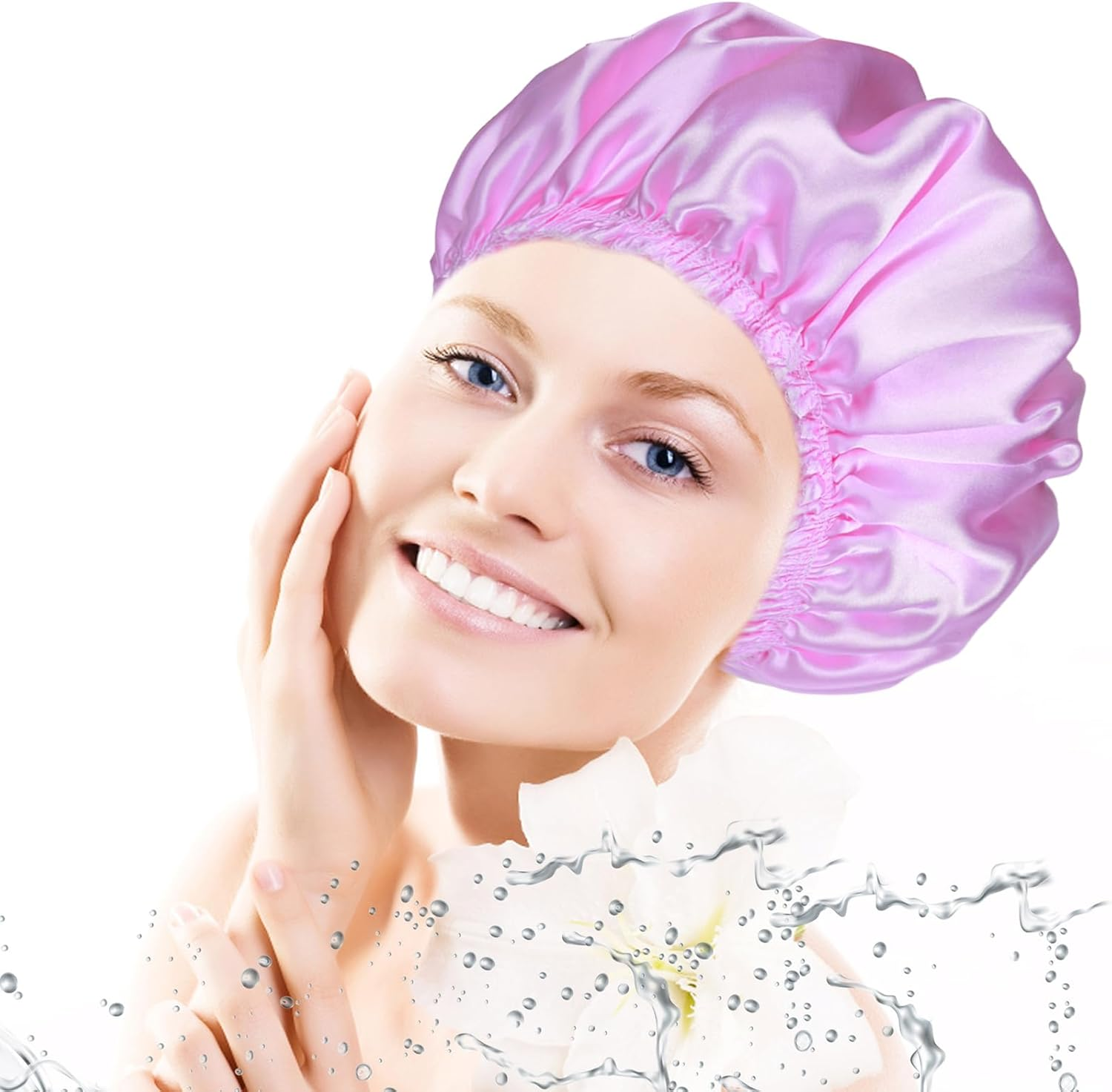 Shower Caps for Women, 4 PCS Elastic and Reusable Bath Caps, Double Waterproof Layers Shower Cap, Bathing Shower Caps, Environmental Protection Hair Bath Hat - Solid Color