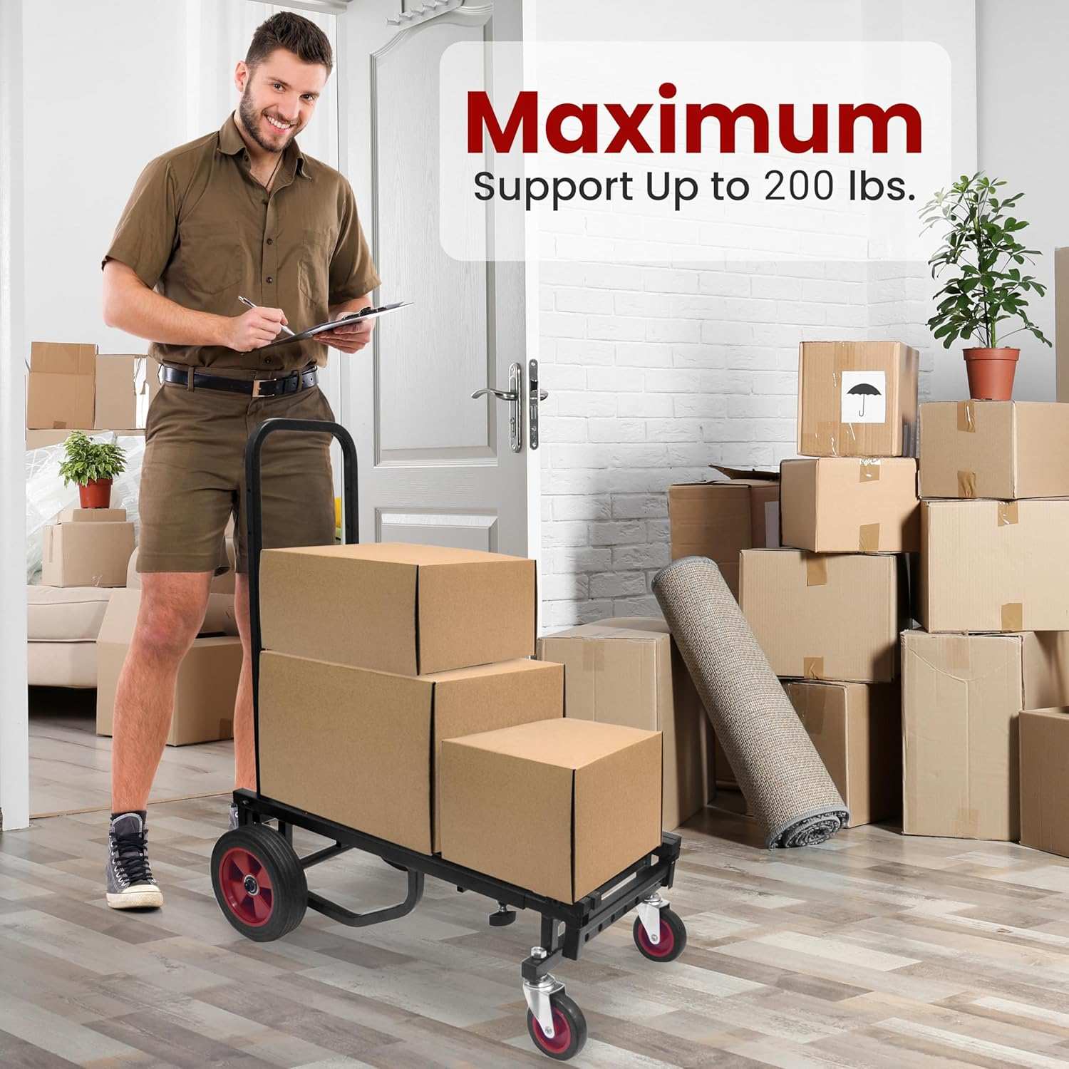 Pyle Compact Folding Adjustable Equipment Cart - Heavy Duty 8-In-1 Convertible Multi-Cart Hand Truck/Dolly/Platform Cart with R-Trac Wheels - Expandable up to 25.24" to 40.24" - PKEQ38 image number 4