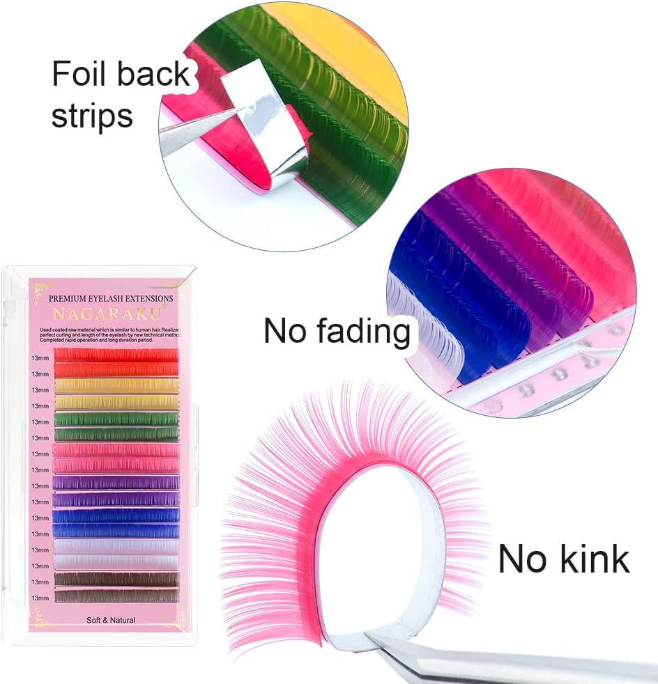 NAGARAKU Colored Eyelash Extensions 8 Colors Rainbow 0.07Mm D Curl 10Mm Purple Blue Pink Brown Individual Lashes Soft Natural Professional Salon Supplies image number 4