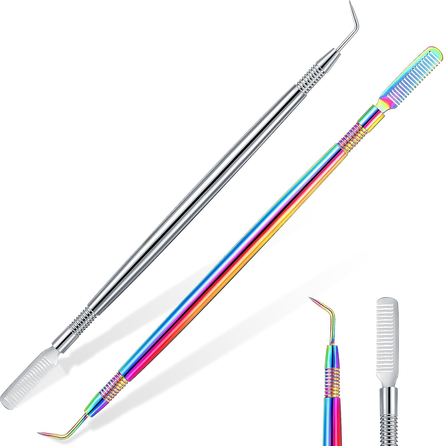 Chumia 2 Pieces 2 in 1 Lash Lift Tool Eyelash Separator Tool with Comb Stainless Steel Metal Lash Perm Lift Rods for Eyelash Eyebrow Comb Perming Tinting Curling Extension Supplies(Black)