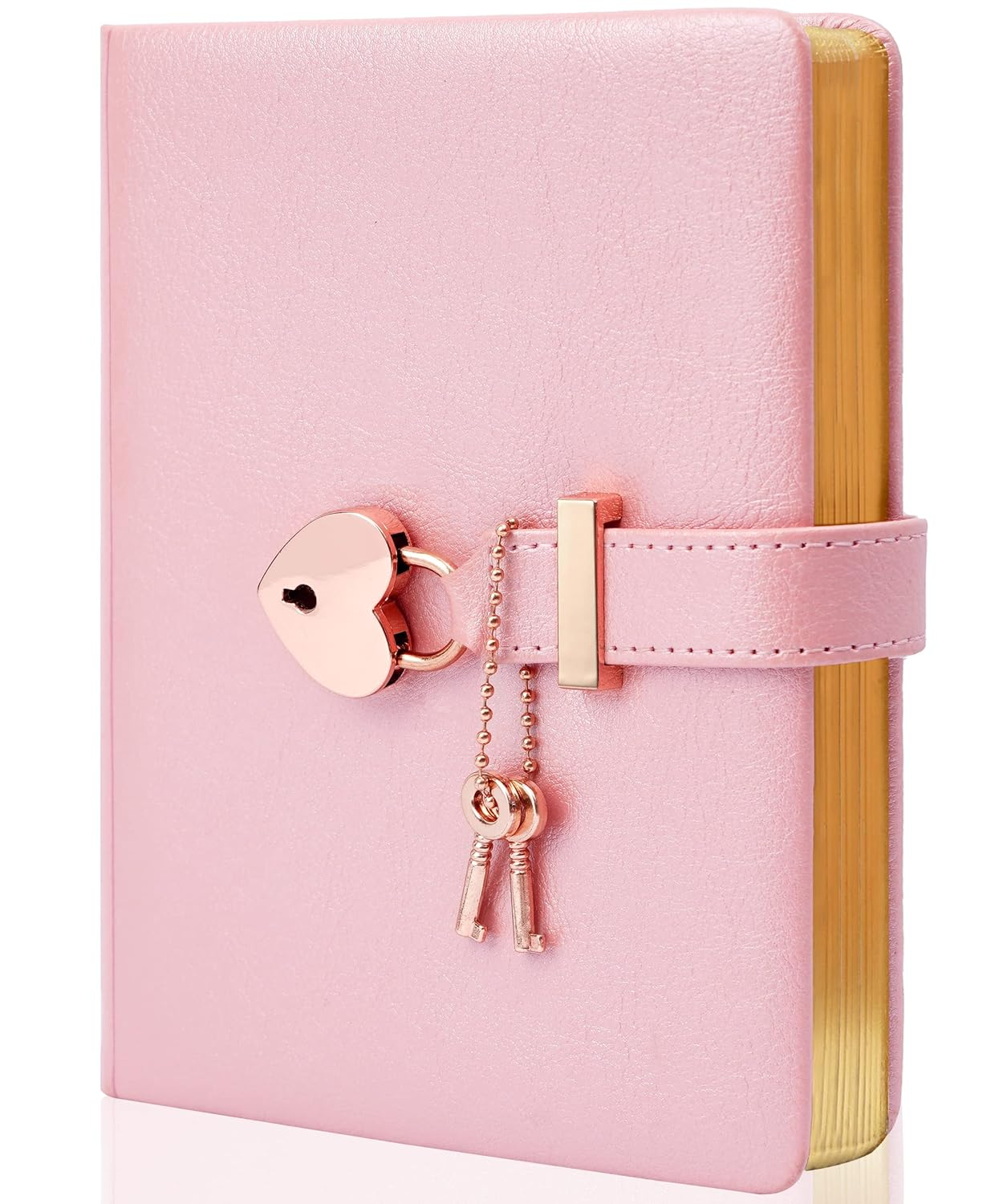 CAGIE Lock Diary for Girls with 2 Keys, Diary with Lock for Girls Ages 8-12, Heart-Shaped Locked Journal for Women, Gold Edged Pages 5.3 X 7 Inch