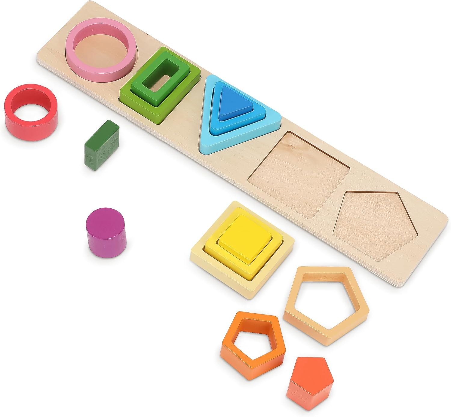 Wooden Shape Sorting & Stacking Toys for Toddlers, Montessori Toys with 20 Pcs Blocks of 5 Different Shapes and Colors to Fine Motor Skills image number 1