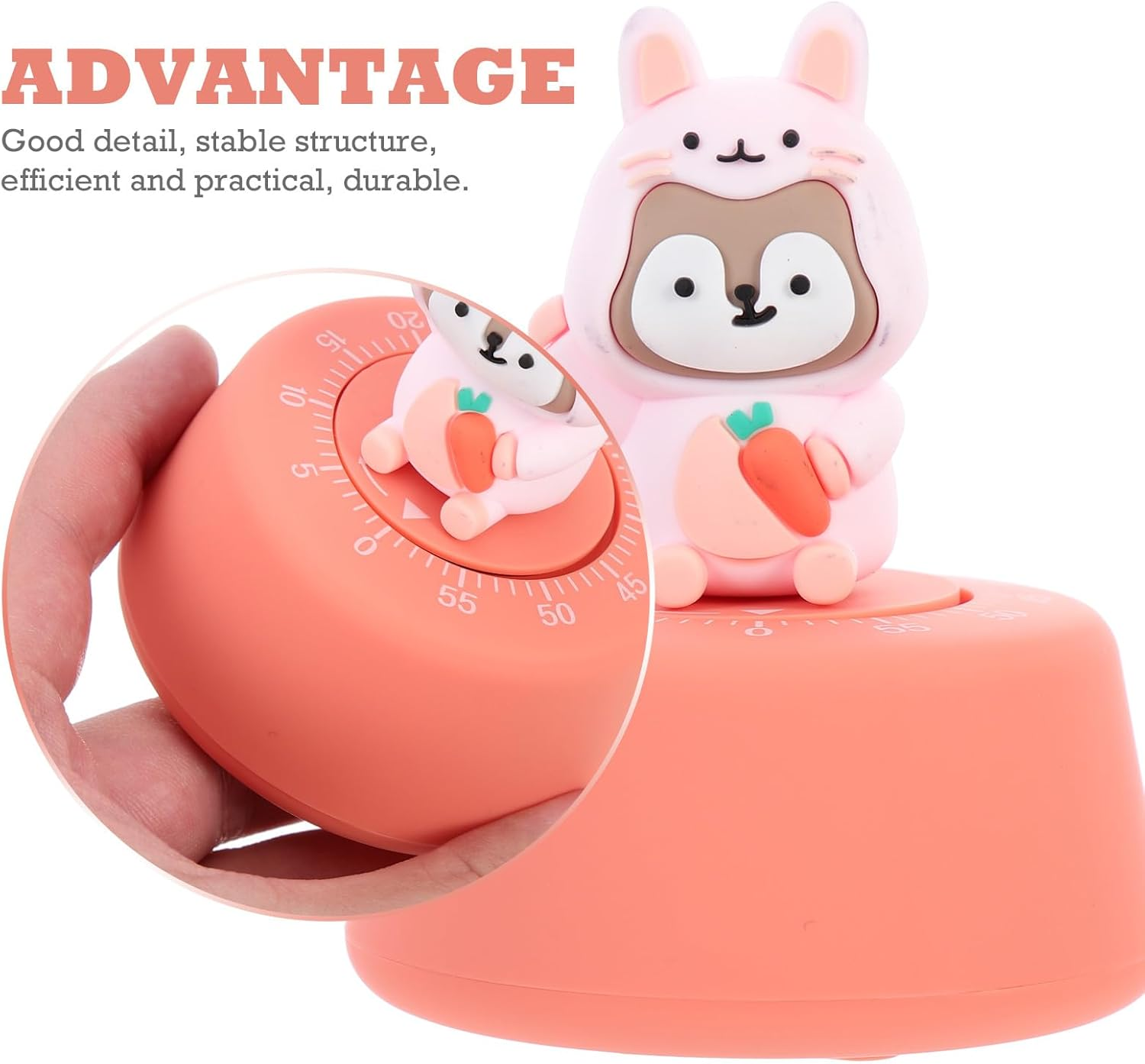 PHENOFICE Mechanical Kitchen Timer Manual Countdown Cartoon Pink Rabbit Time Reminder for Baking Cooking Games in Home image number 3