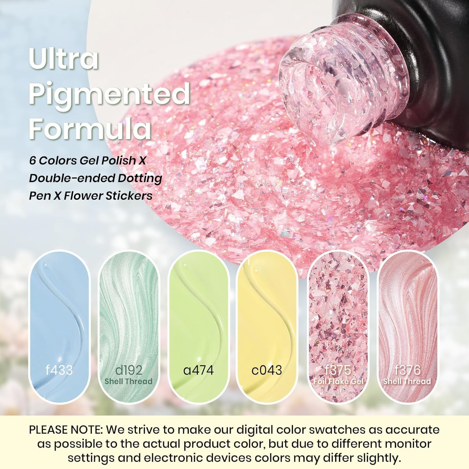 Beetles Pastel Gel Nail Polish Set &ndash; 6 Colours in Summer Pink, Green & Yellow, Swirl, Shell & Thread Effects, UV LED Soak-Off Gel for DIY Manicures & Nail Art image number 5