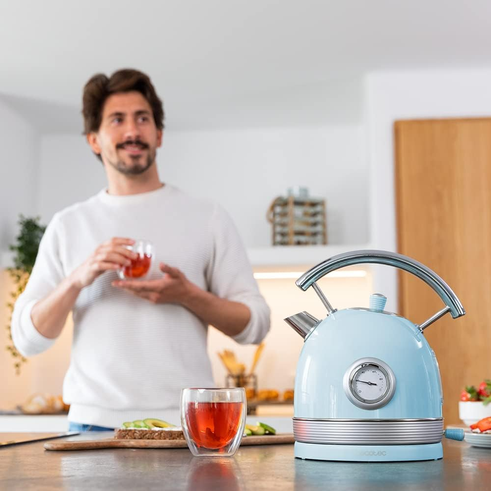 Cecotec Thermosense 420 Electric Kettle, Light Blue, 1.8 L Capacity, 2200 W, Temperature Display, 360&deg; Base, Stainless Steel, Vintage Style, Blue, Automatic Shut-Off, Bpa-Free - Blau image number 2