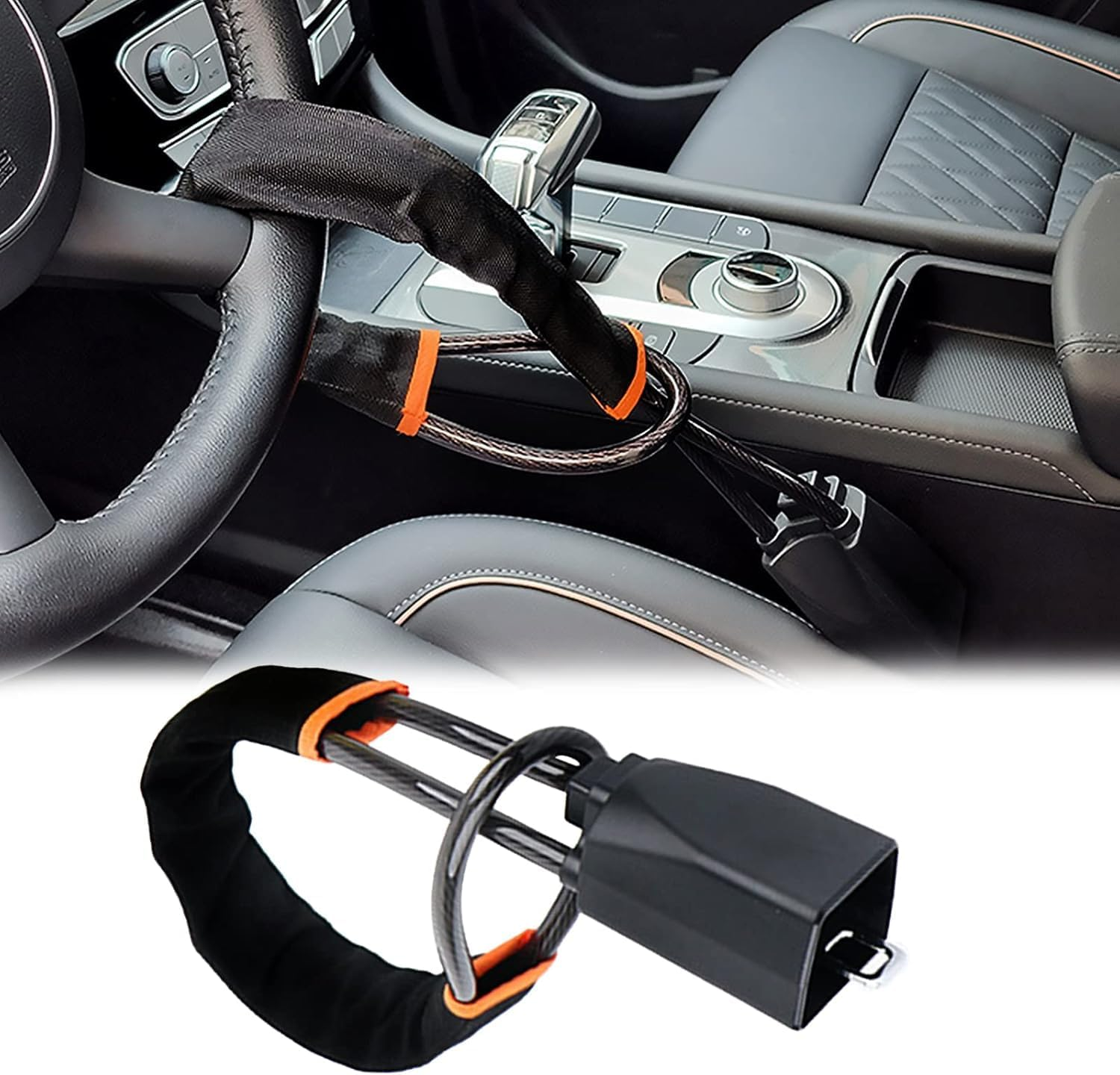 Car Steering Wheel Lock, Seat Belt Lock, Anti-Theft Device, Max 17 Inch Length, Small and Light-Weight, Multi-Functional, Fit Most Vehicle, SUV, Golf Cart Security (Black) - Red image number 4