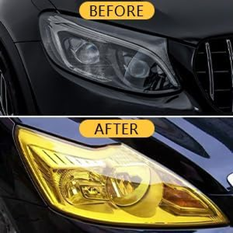 Yellow Light Tint Film for Car Headlight Fog Tail Lights Tinted Vinyl Wrap Accessories Self Adhesive Sheet Sticker Cover 48 Inch X12 Inch 2 Pcs