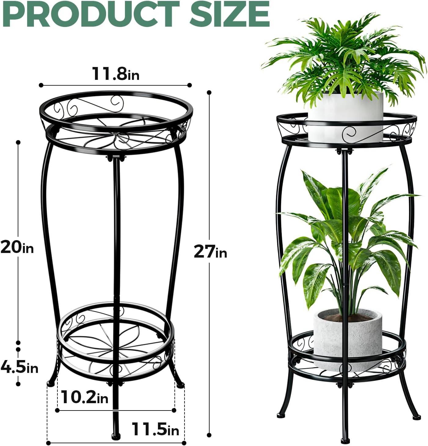 Bamworld 2 Tier Metal Plant Stand Indoor Outdoor, 27 Inch Tall Flower Pot Stands for Multiple Plants, Corner Heavy Duty Plant Shelf for Patio Garden Balcony Living Room Bedroom image number 5