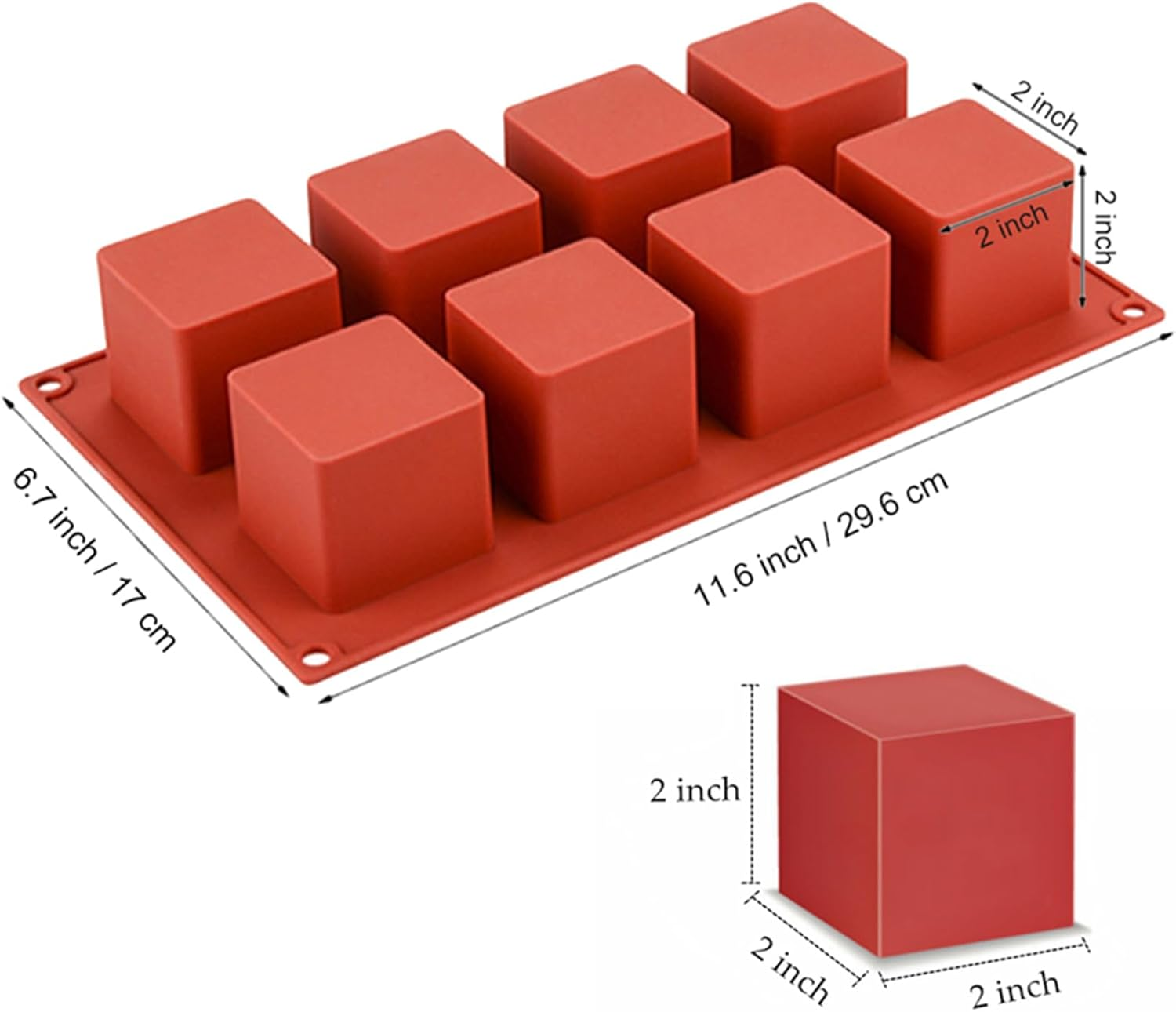 JOERSH Cube Cake Silicone Mold | 2" X 2" X 2" 3D Square Mousse Cake Baking Mold, French Dessert Molds for Chocolate Brownie Bites, Pastry, Jello, Ice Cream Cube, 8-Cavity image number 4