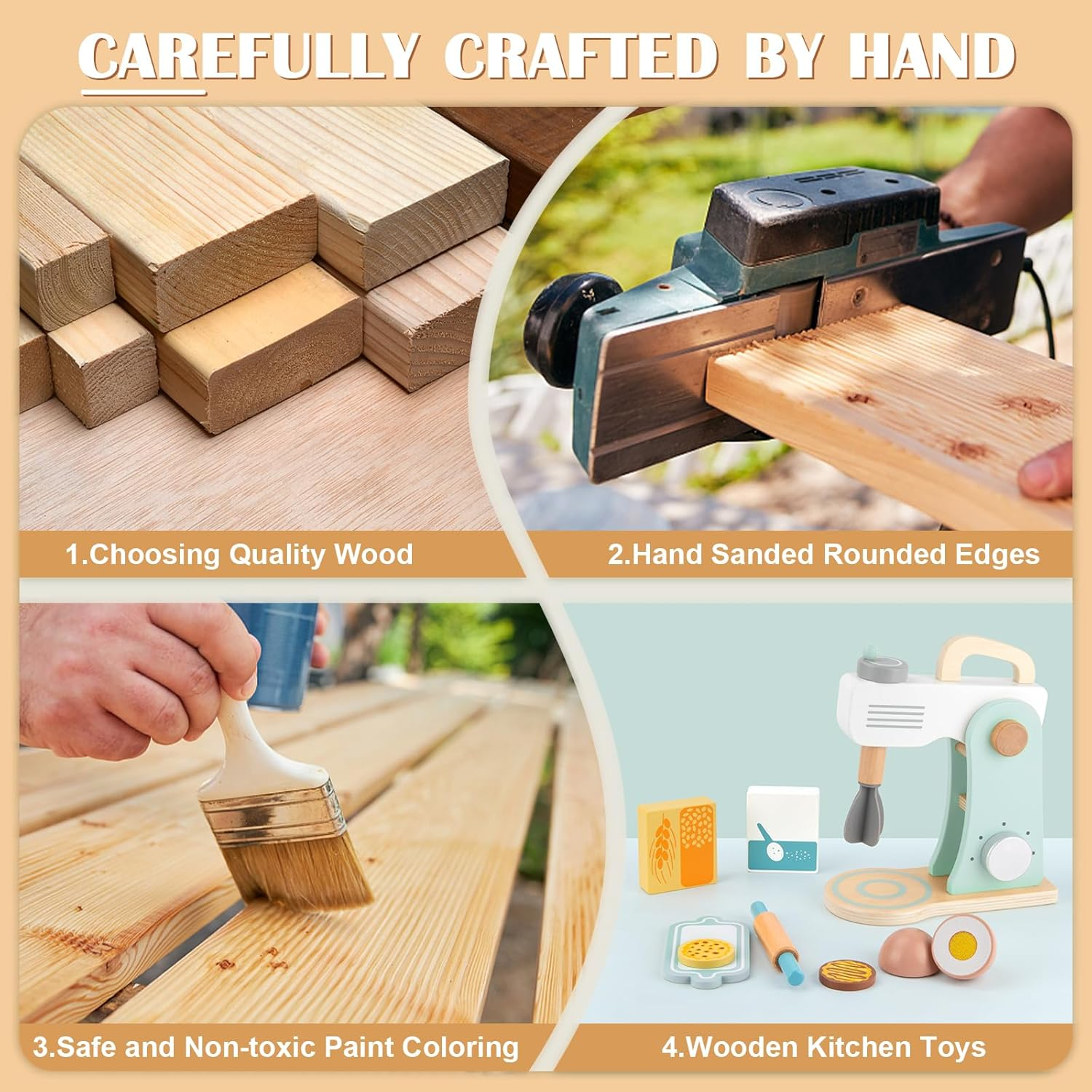 Tooky Toy TJ290 Wooden Baking Mixer Set: Quality Pretend Play Wooden Set for Ages 3+ image number 2