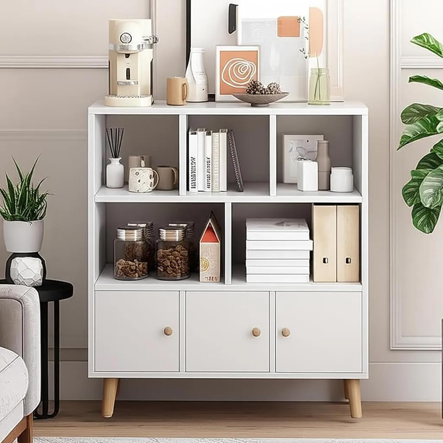 Gotiling Bookshelf Furniture Floor Shelf, 3-Tier Bookcase, Book Shelf, Open Storage Shelf, 80X24X86Cm, for Bedroom Living Room, Home Office, Dinning Room (Warm White) image number 5