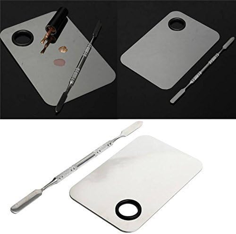 Onwon Stainless Steel Professional Pro Lady Cosmetic Makeup Palette Nail Eye Shadow Mixing Makeup Palette with Spatula Tool(150X100Mm) image number 2