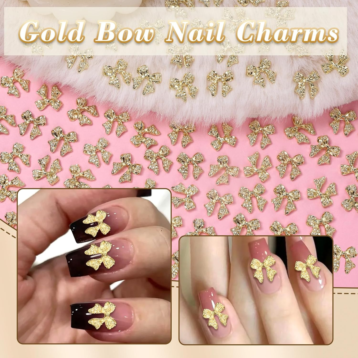 80 Pcs 3D Bow Metal Nail Charm, Gold Nail Bows Charms for Alloy Nails, Luxury Shiny Bows Nail Jewelry Charms, Luxury Cute Bows for Nail Art Accessories Design DIY Crafts image number 2