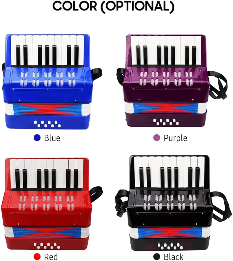 Accordion 17-Key 8 Bass Mini Small Accordion Educational Musical Instrument for Beginner Birthday Purple - Black image number 6