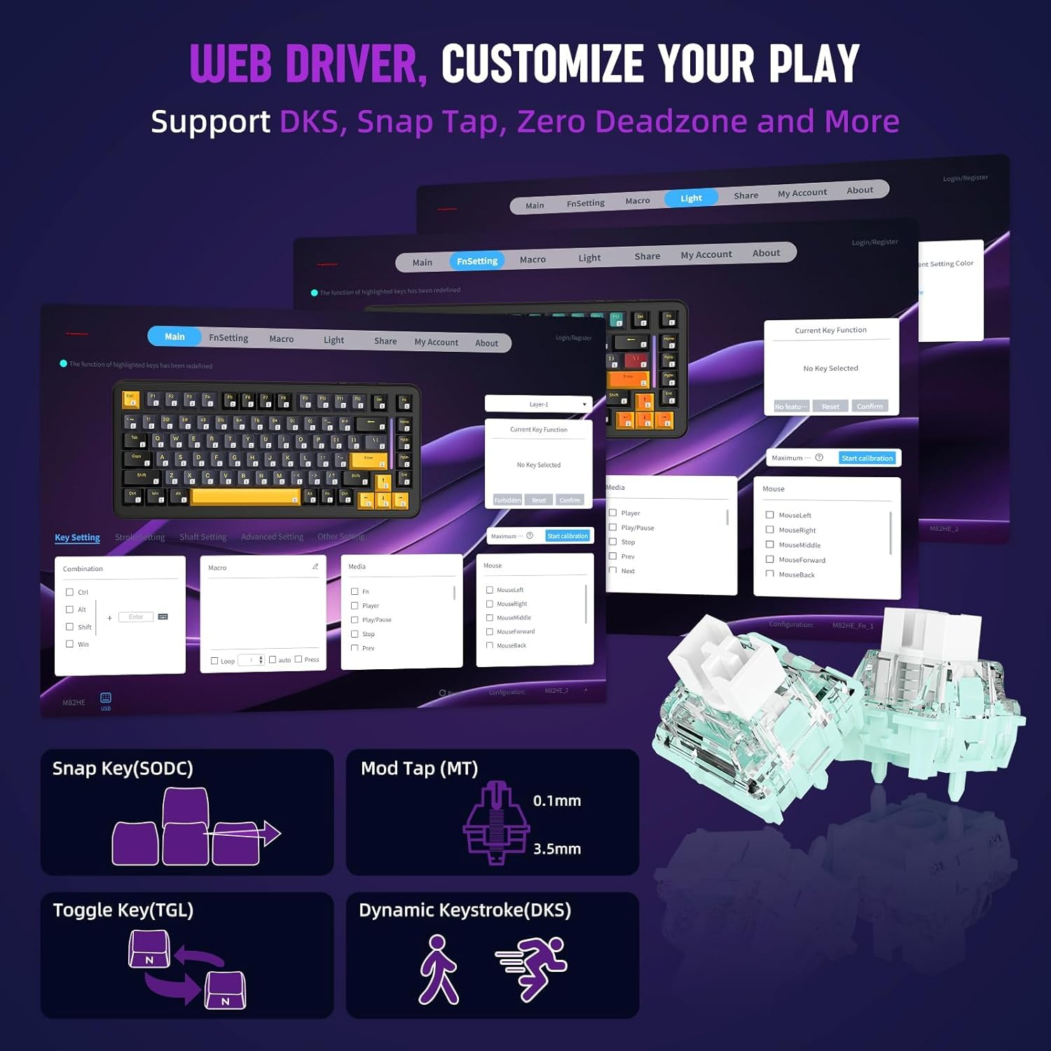 MAMBASNAKE M82 HE Gaming Keyboard-Black Contour - White Contour image number 4