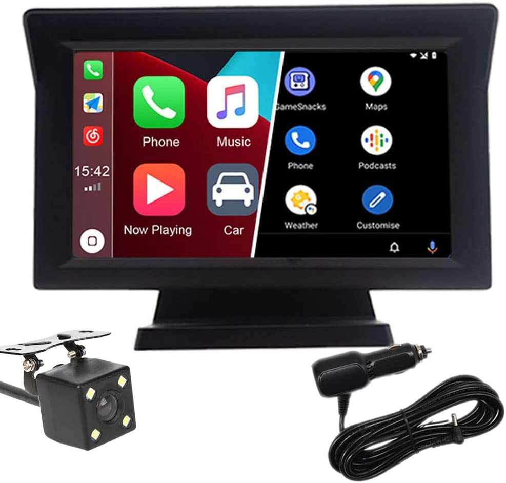 Portable Wireless Apple Carplayer & Android Auto 7 Inch Car Monitor Radio for All Cars Dashboard Mounted Car Stereo Support Bluetooth 5.0 Mirror Link FM Transmitter USB TF Rear View Camera