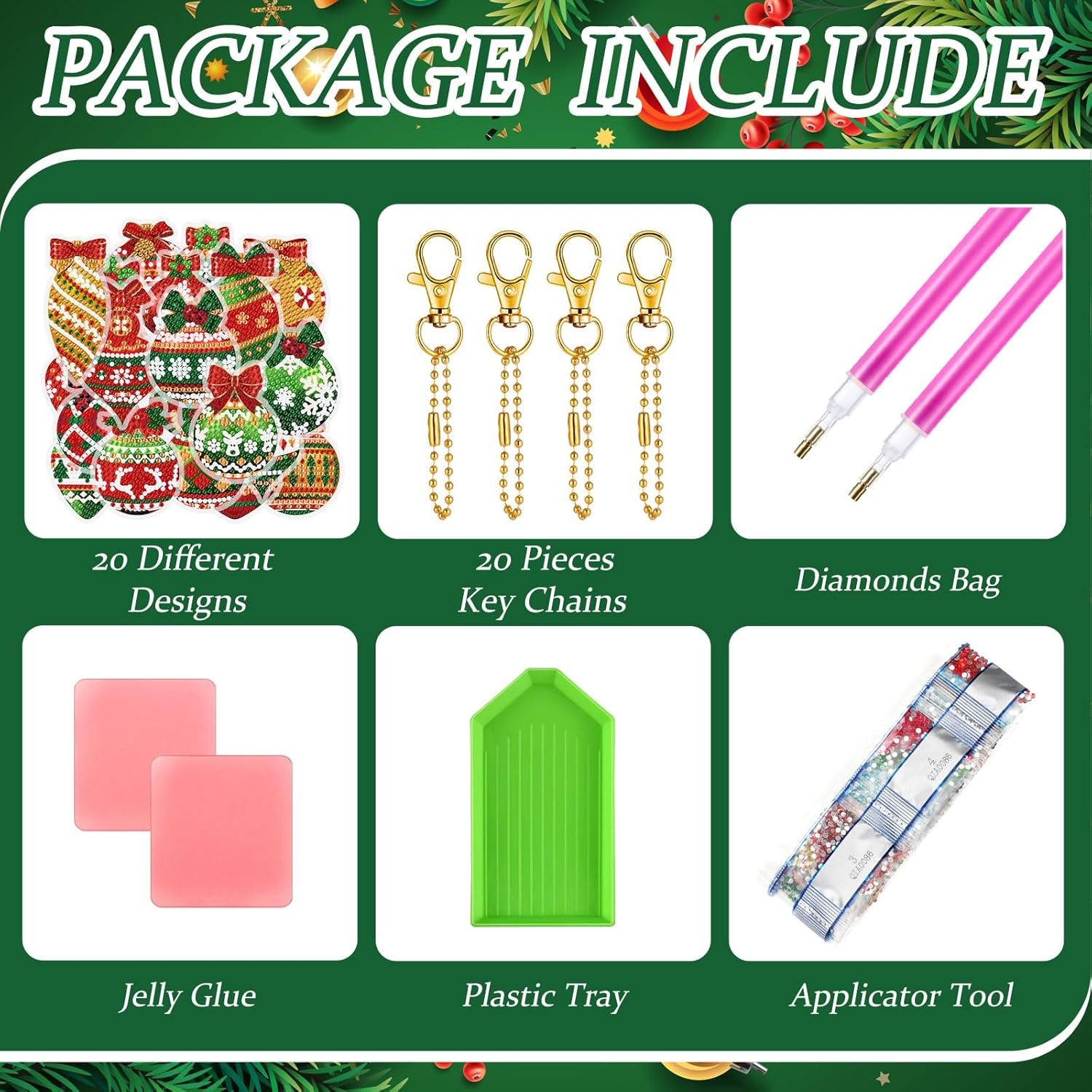 Tondiamo 20 Pcs Christmas Diamond Painting Keychain Kits 5D DIY Diamond Art Pendants Double Sided Hanging Key Chains for Christmas Party Decoration Diy(Balls Style) - Gingerbread Man Style image number 3