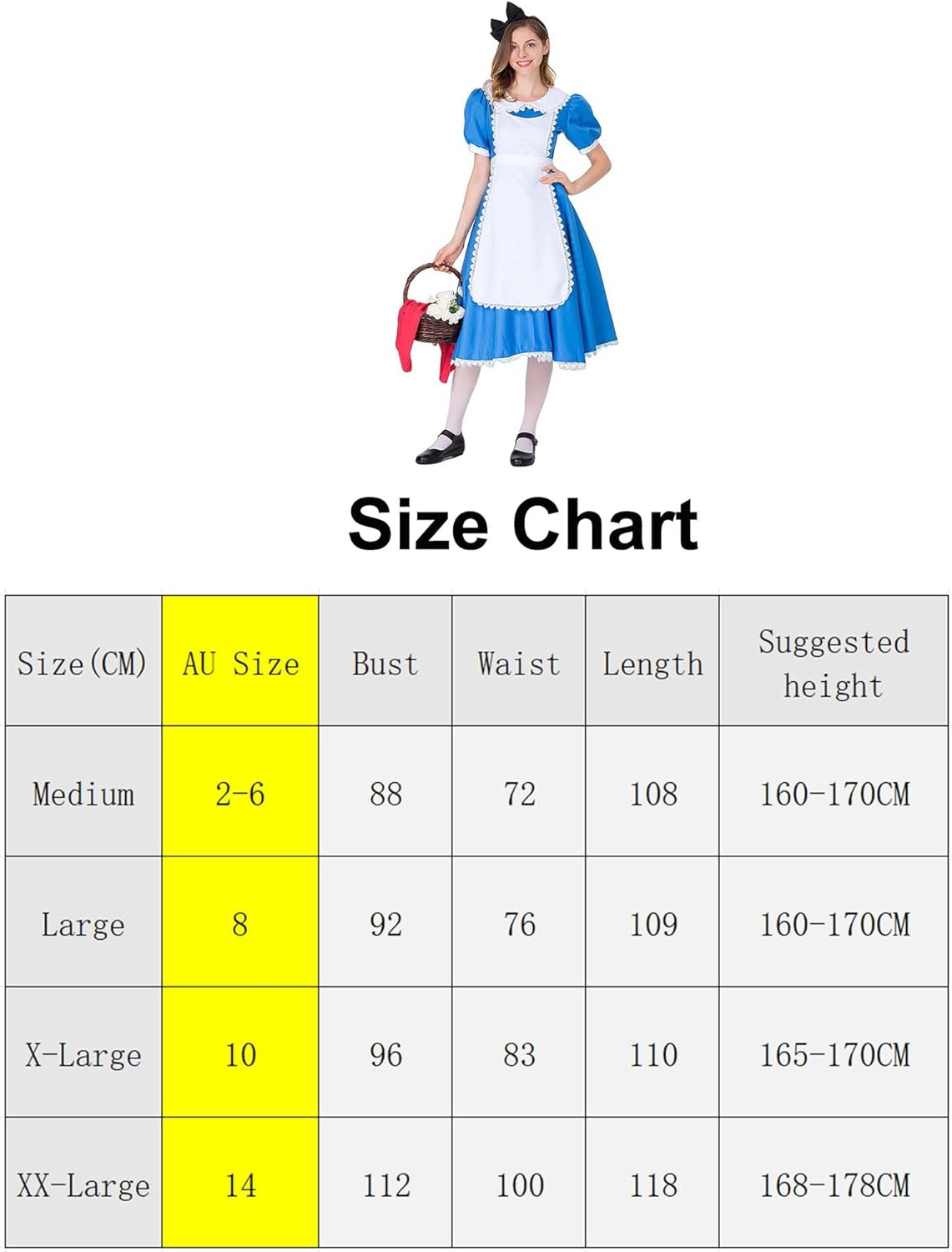 Alice Costume for Adults Halloween Women Cosplay Blue White Princess Dress with Bow Headband image number 6