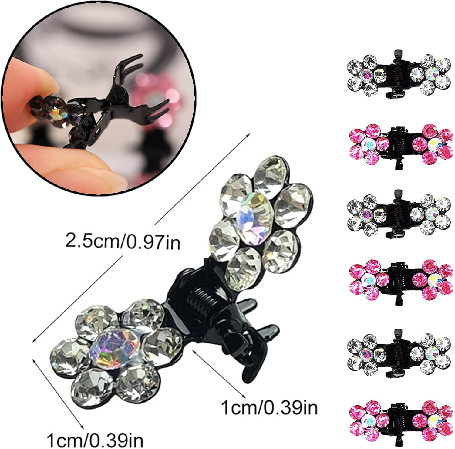 Generic Pack of 24 Hair Claw Clips, Mini Hair Clips for Girls, Children, Women'S Hair Accessories, Rose Red and Silver Rhinestones, Small Flowers, for Everyday, Party, Prom, Wedding image number 3