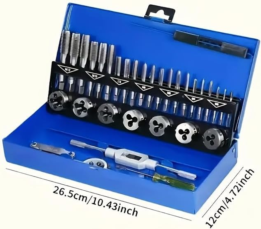 Tap and Die 32Pcs Set VS24-2 Metric Threading Tool Kit with Metal Storage Case for Cutting External and Internal Threads in Steel Includes Taps Dies Wrenches Screw Pitch Gauge and Screwdrivers image number 4