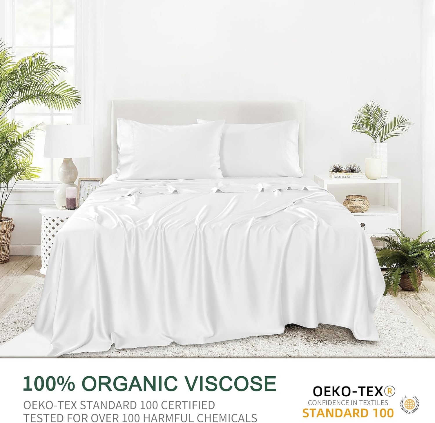 Bamboo Pillow Cases Set of 2 - Cooling Pillowcase 2 Pack with Envelope Closure, Cool Chill & Breathable Pillow Case (20"X30"-Pillowcase(2Pc),White) image number 1