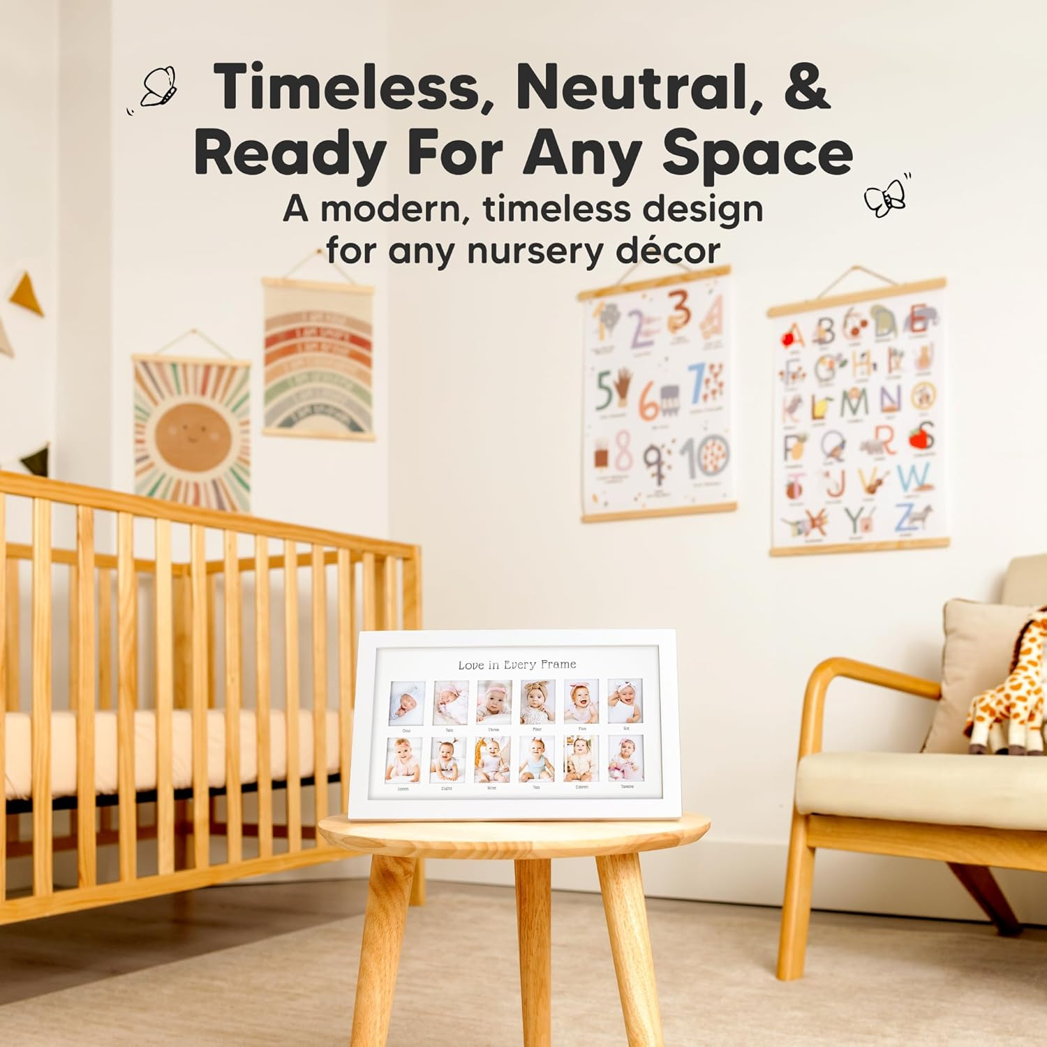 My First Year Photo Frame, 12 Months Baby Photo Frame for Newborn Girl, Boy, Baby Shower Gifts Keepsakes, Gender-Neutral Baby Milestone, 1St Nursery Decor Photo Collage Display Board (Alpine White) image number 1