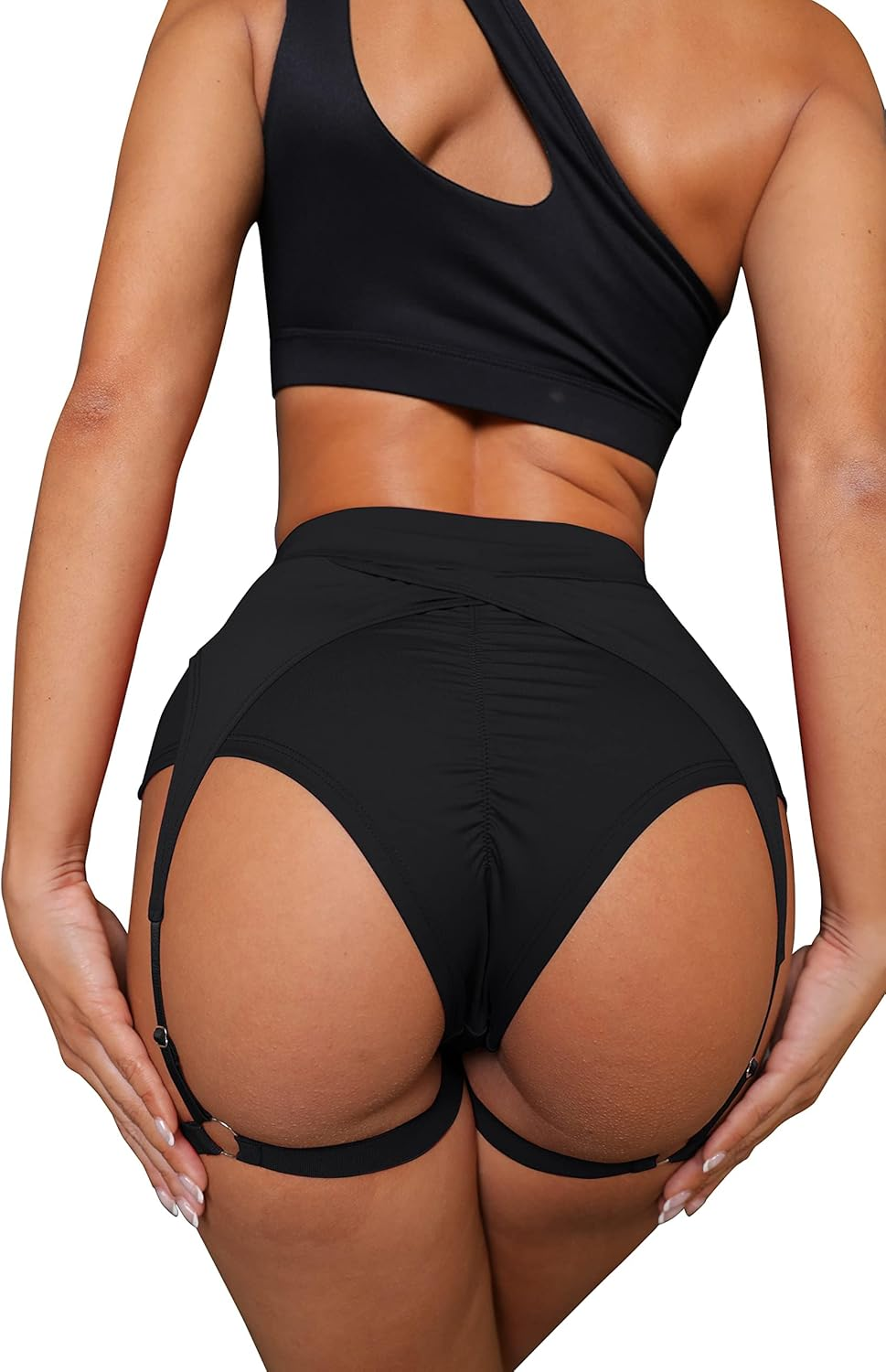 Fisoew Women'S Booty Shorts with Garters High Waisted Biker Hot Pants Gym Cheeky Garter Running Shorts image number 1