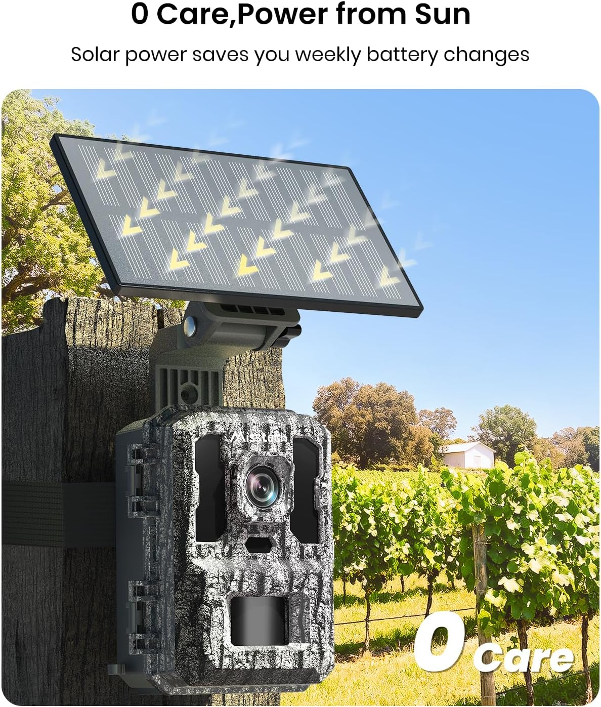 Misstech 4K UHD Solar Trail Camera &ndash; 0.1S Trigger for Wildlife Monitoring & Game, 64MP Photos, 4K Video, Map Tag, App Control, IP66 Waterproof, with 32GB SD Card image number 1