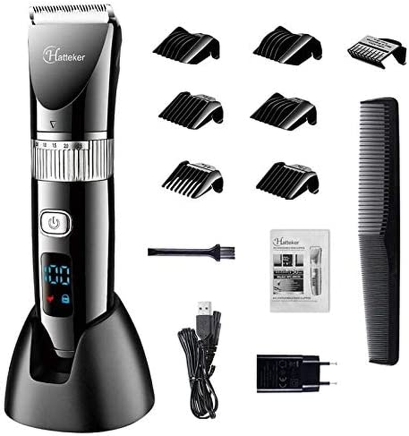 Hatteker Hair Trimmer Pro Hair Clippers for Men Haircut Beard Trimmer Hair Cutting Kit Cordless USB Rechargeable Waterproof LED Display image number 1