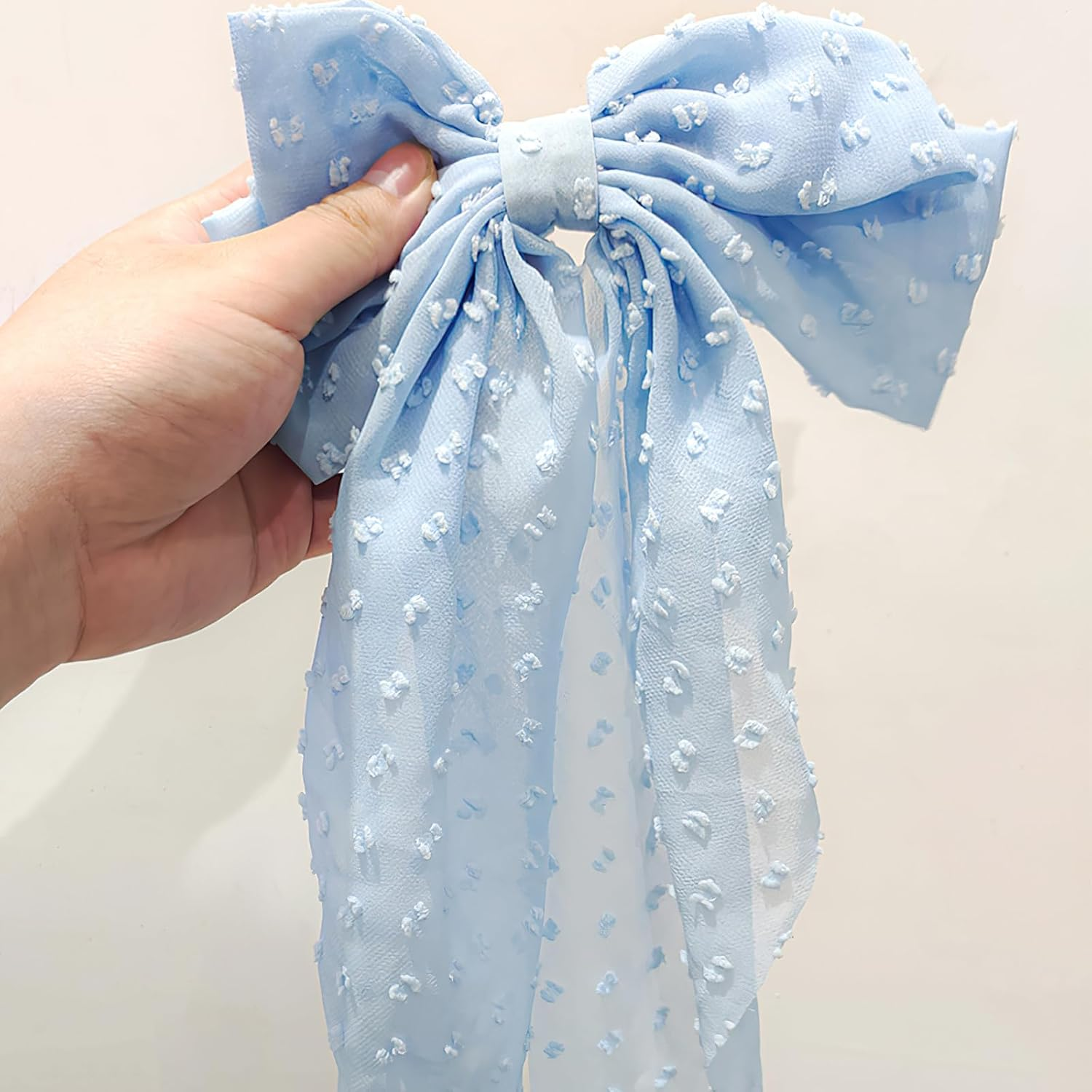 Large Satin Blue Bows - Oversized French Hair Clip Set for Birthday, Wedding, Christmas - Blue image number 4